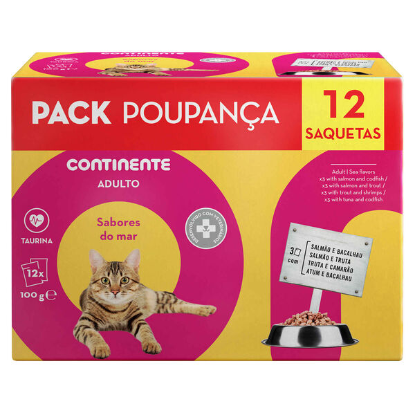 Comida Húmida para Gato Sabores Mar Saquetas Pack Poupança Continente
