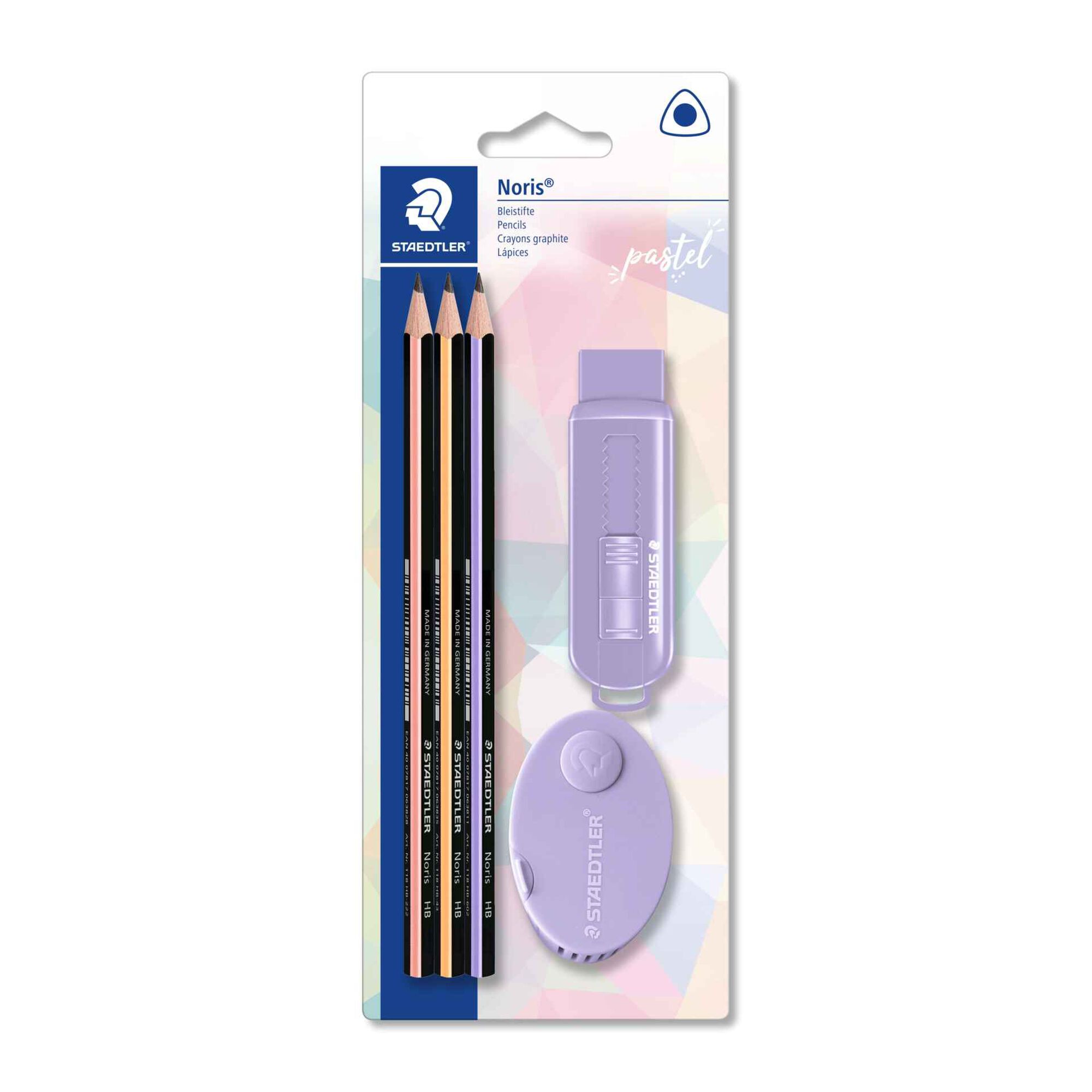 Conjunto L&aacute;pis Grafite HB, Borracha e Afia (v&aacute;rias cores) Staedtler