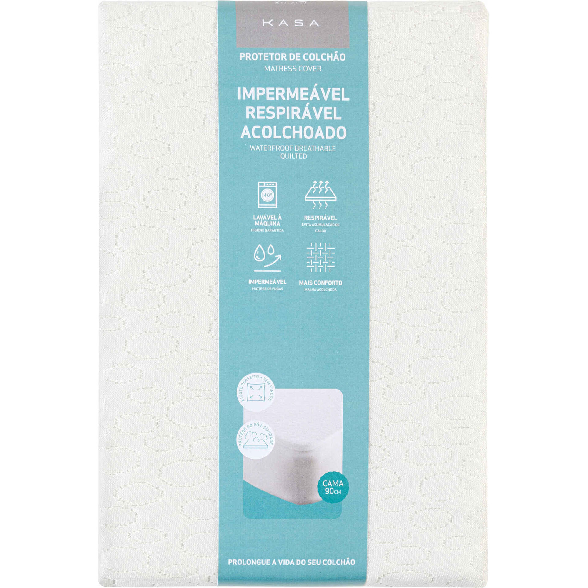 Protetor de Colch&atilde;o Imperme&aacute;vel e Respir&aacute;vel Acolchoado 90x200cm Kasa