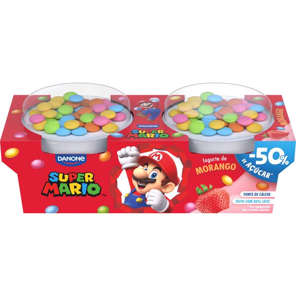 Iogurte Morango com Drageias Super Mário Infantil Danone