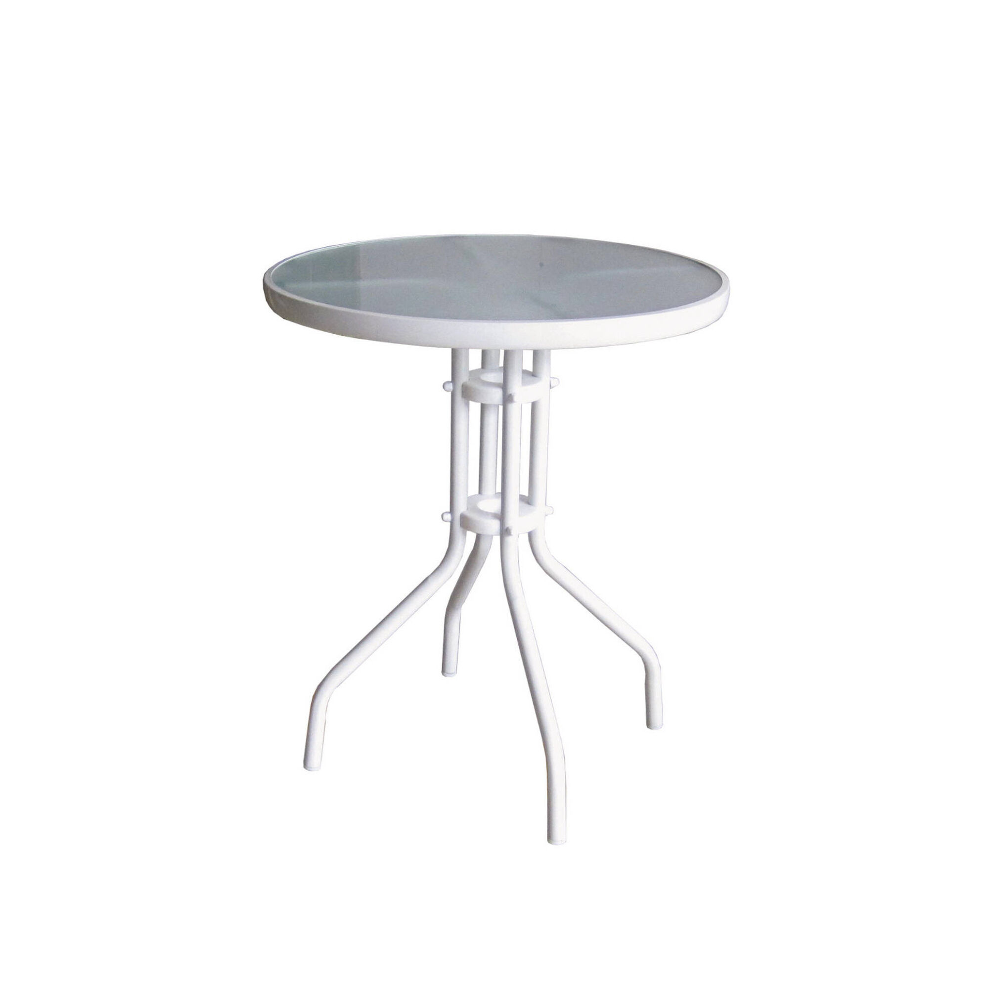 Mesa de Apoio Redonda Metal com Vidro Branca Mesa de Apoio Redonda Metal com Vidro Branca