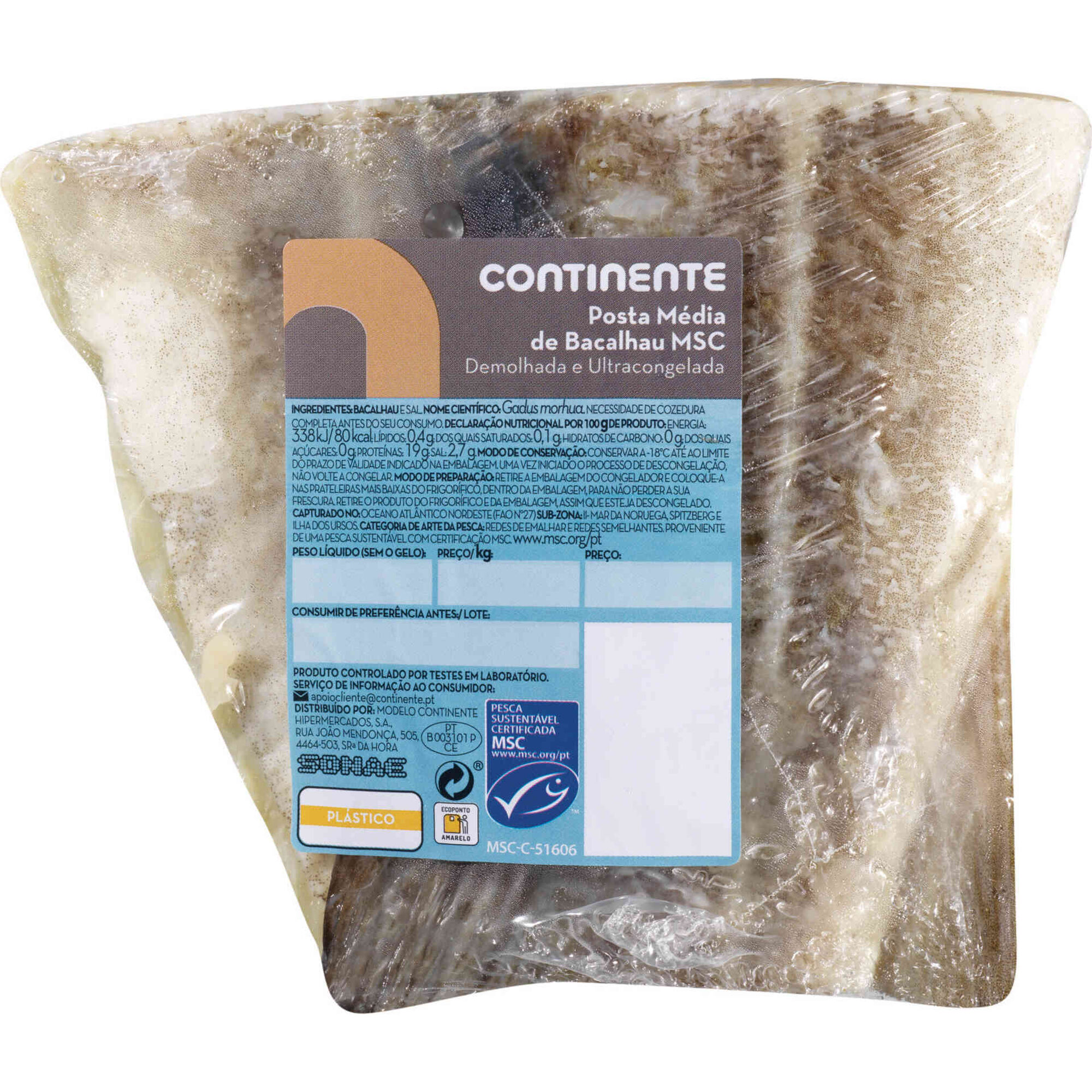 Postas Médias de Bacalhau MSC Higienizadas Congelado