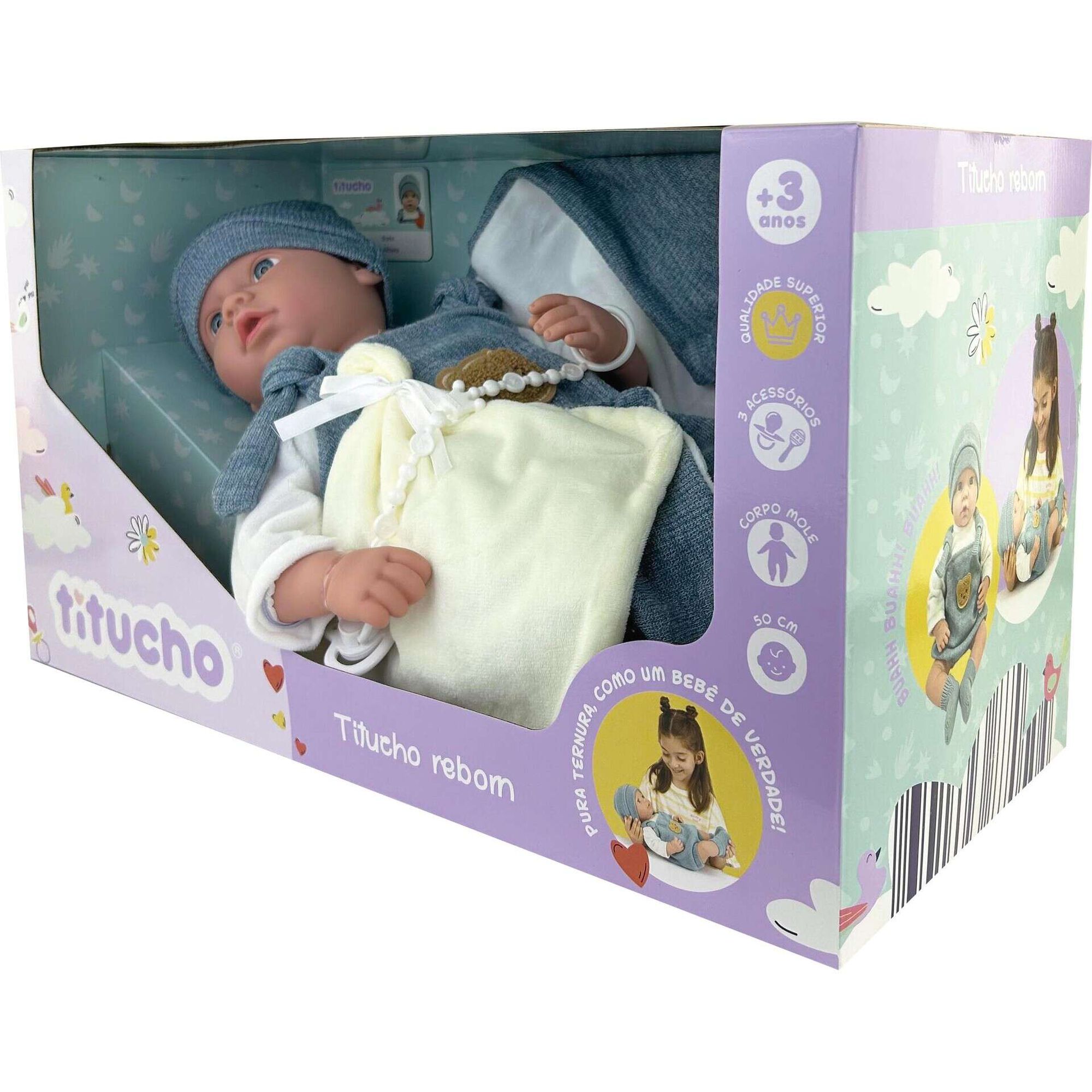 Zoko Titucho - Beb&eacute; Reborn 50cm com Acess&oacute;rios Azuis