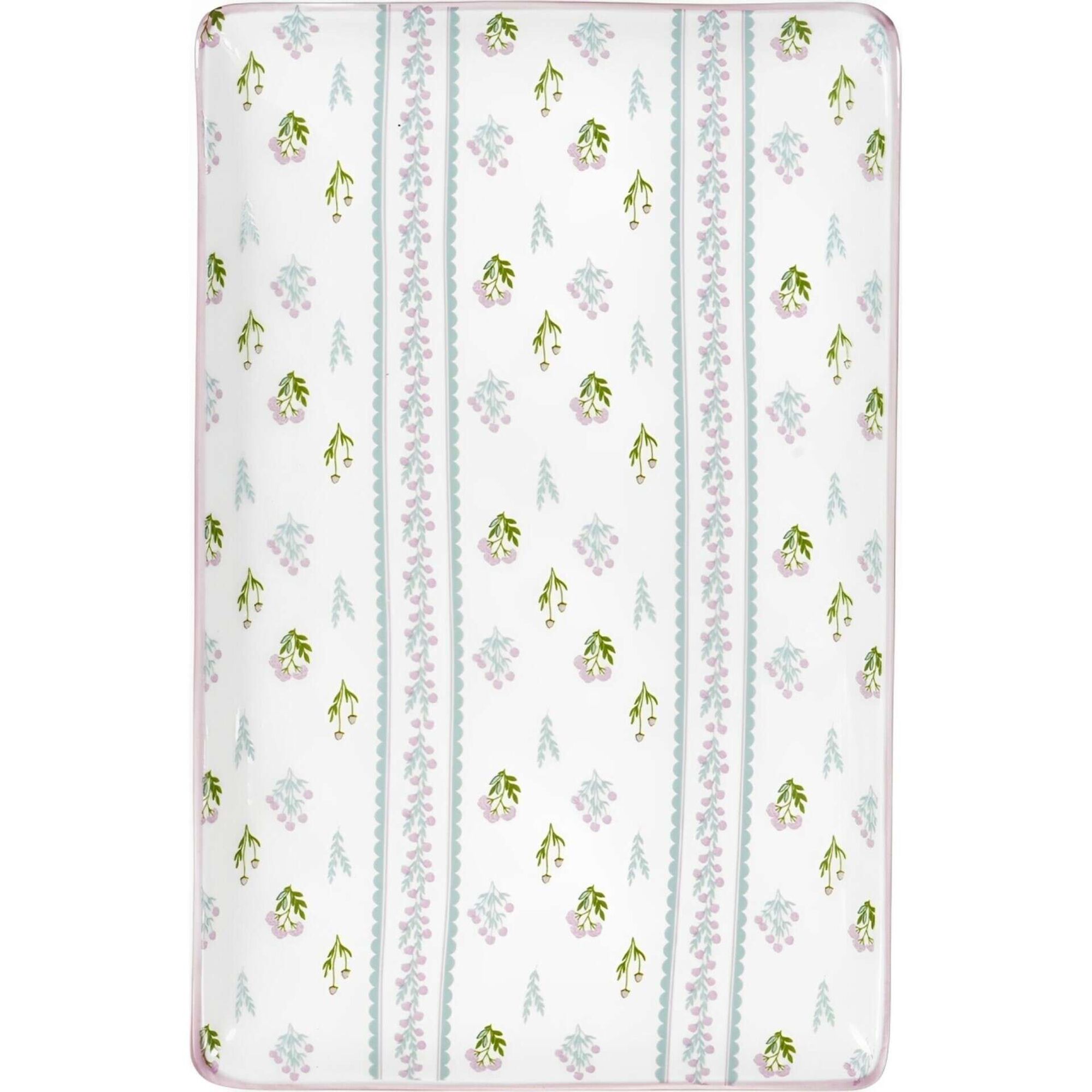 Travessa Retangular 25x16x2,2cm Cru com Flores e Risca Kasa