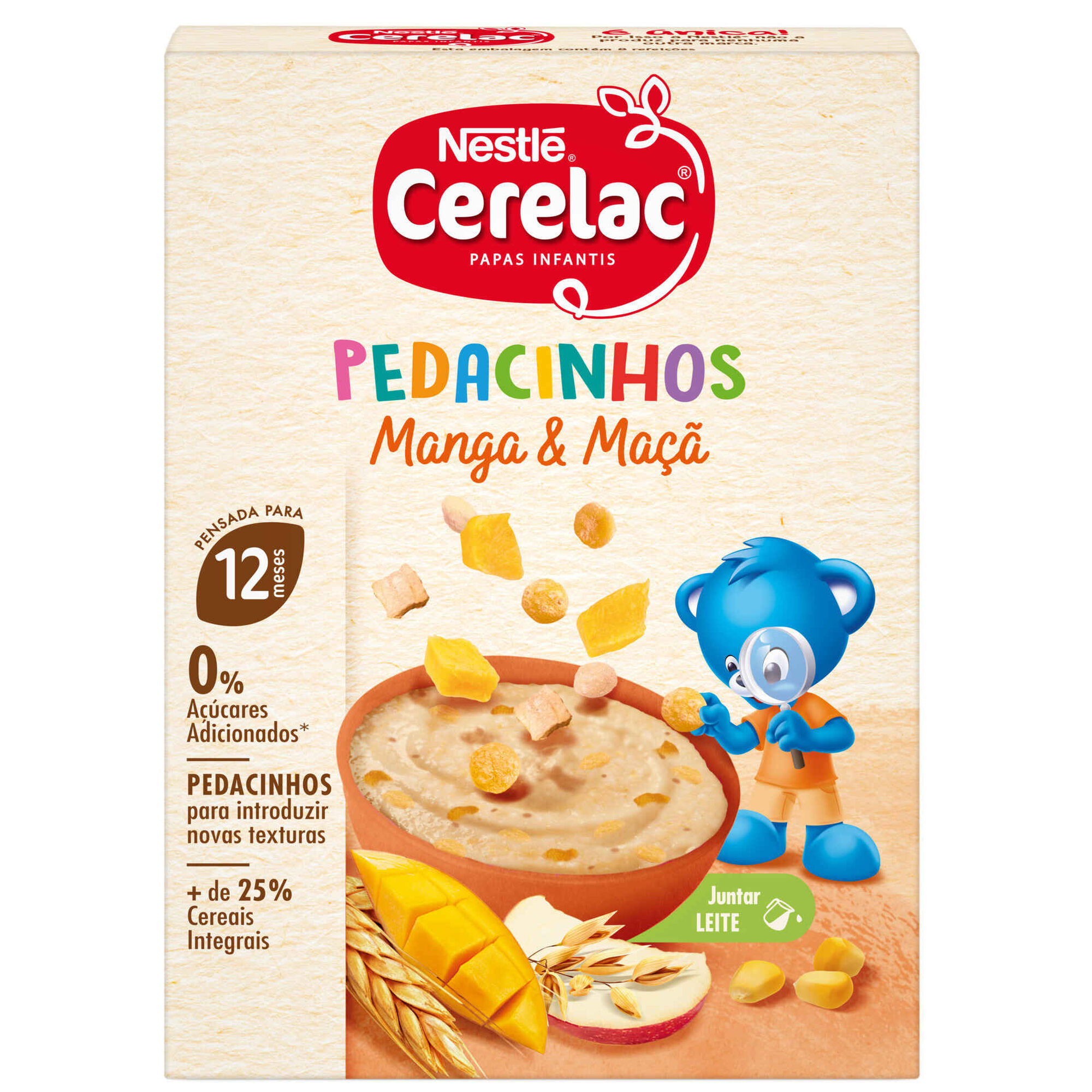 Papa Infantil Farinha não Láctea Pedacinhos Manga e Maçã +12M