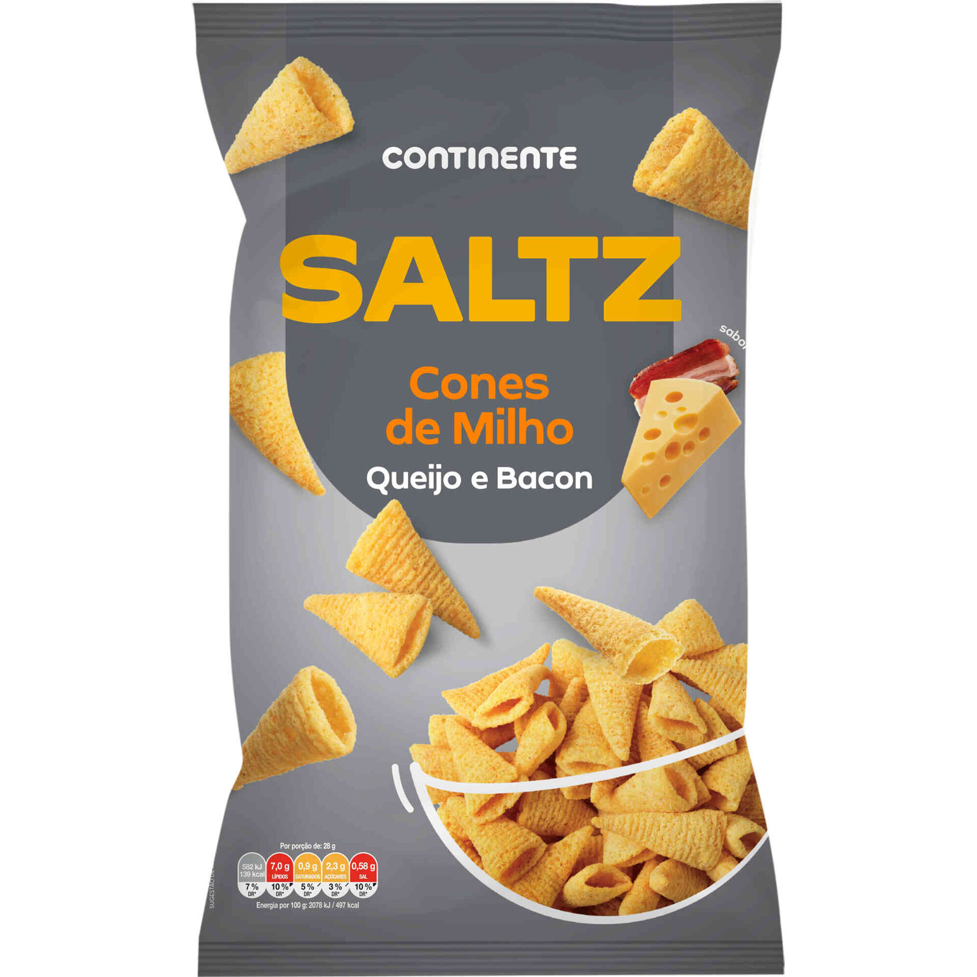 Cones de Milho Sabor Queijo e Bacon Continente