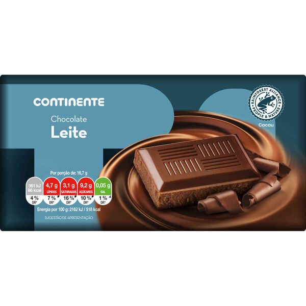 Tablete de Chocolate de Leite Continente