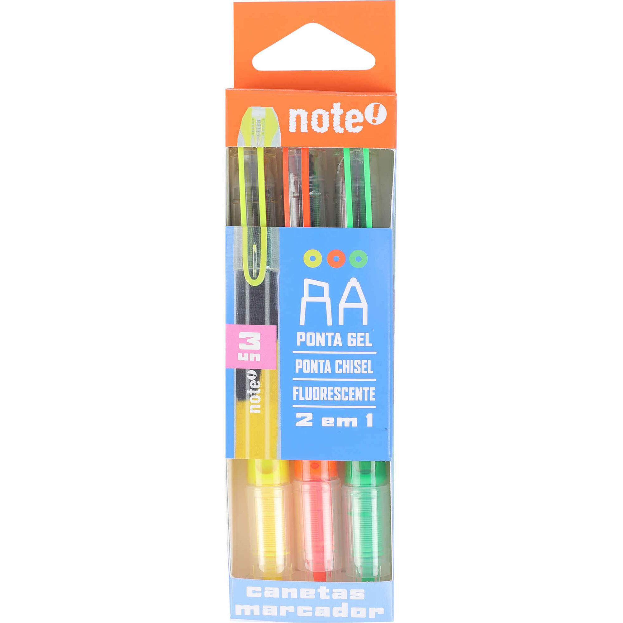 Conjunto 3 Canetas de Tinta Gel 2 em 1 Flourescente Note!