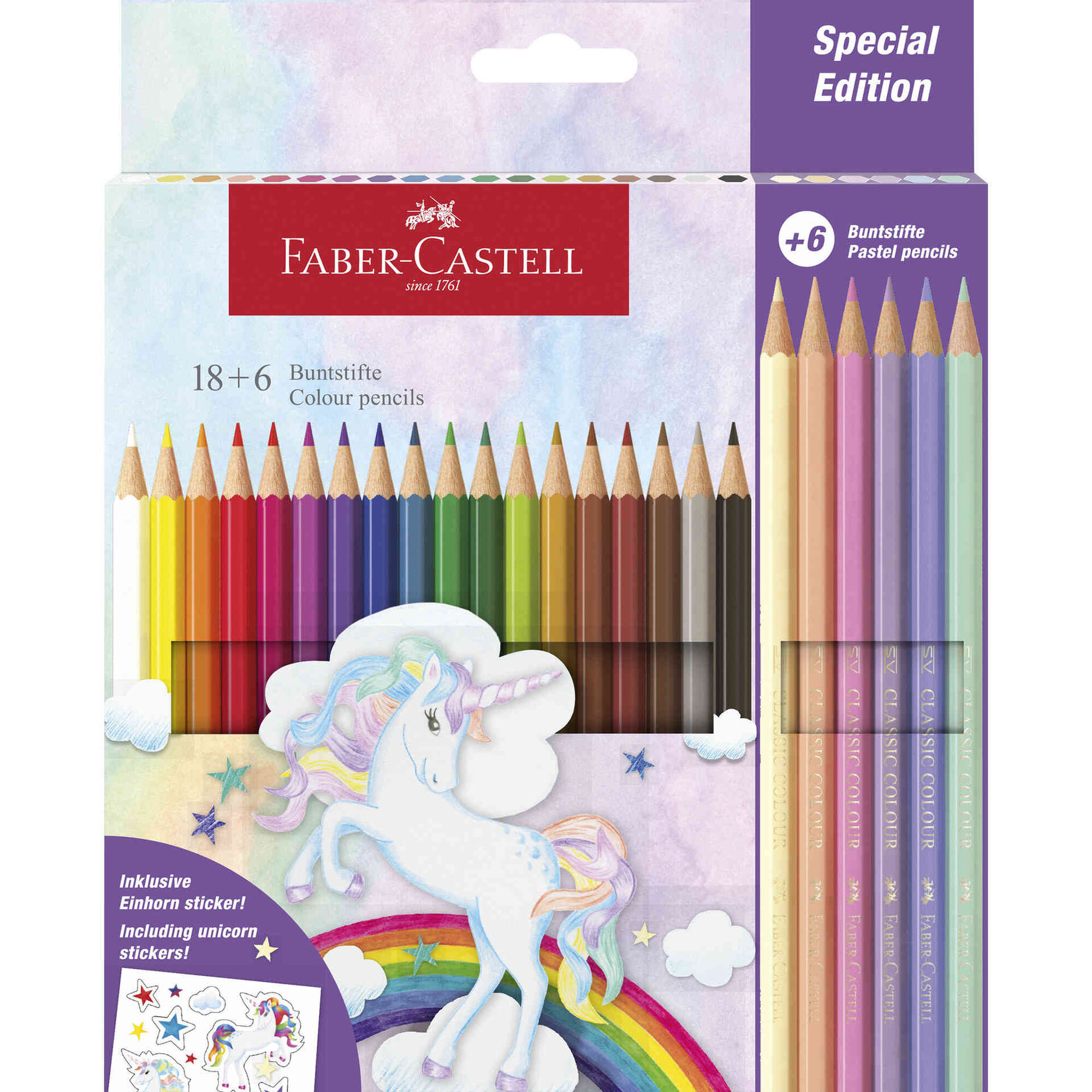 L&aacute;pis de Cor Hexagonais Unic&oacute;rnio Faber-Castell