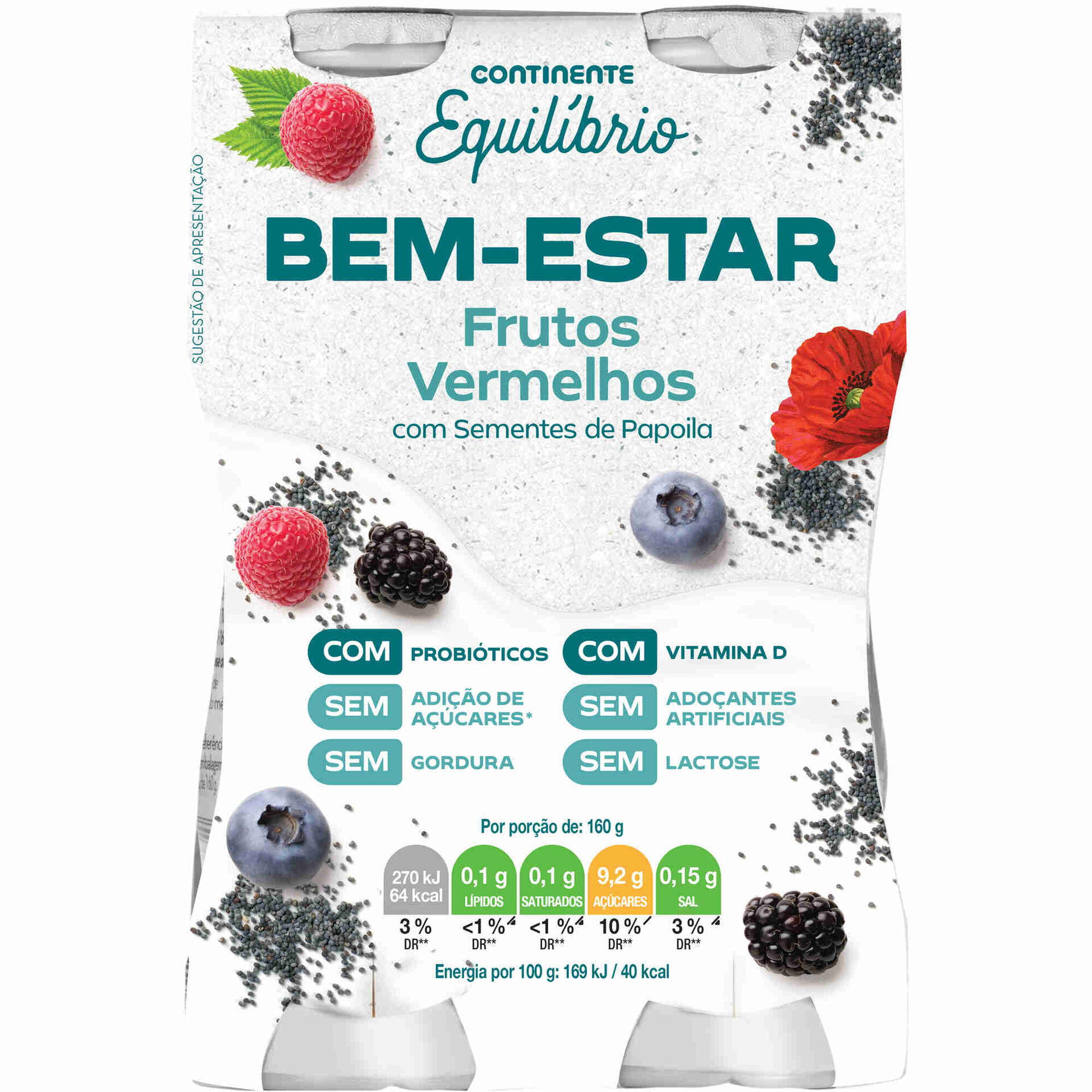 Iogurte L&iacute;quido Bem-Estar Frutos Vermelhos sem Lactose Continente Equil&iacute;brio