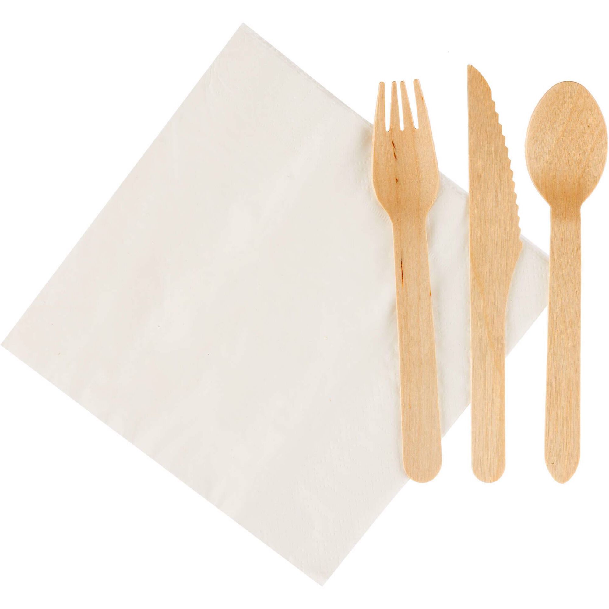 Conjunto Talheres Madeira e Guardanapo