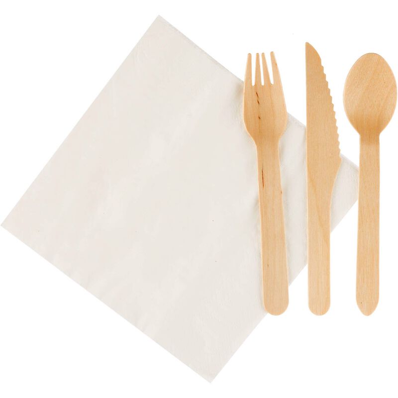 Conjunto Talheres Madeira e Guardanapo Kasa