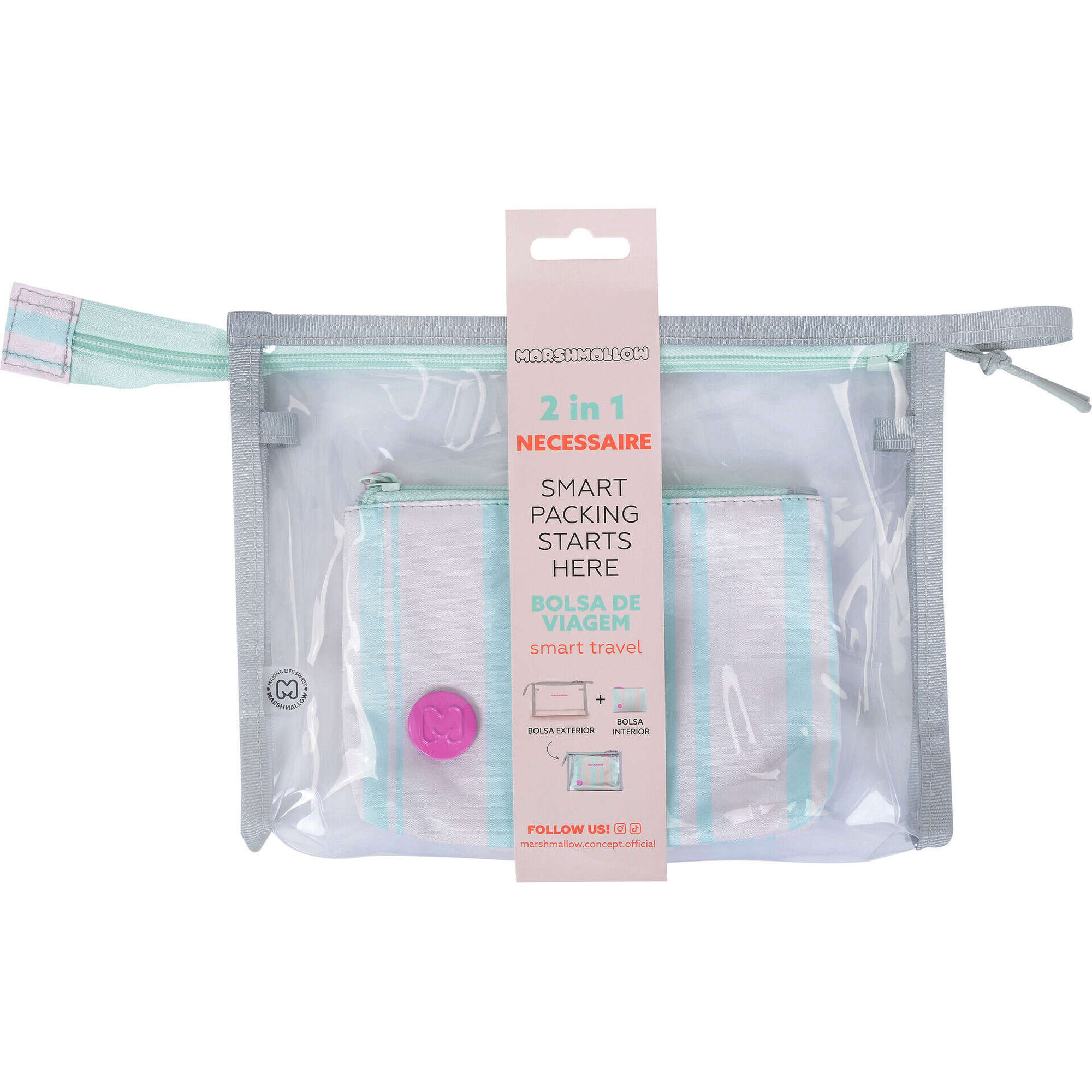 Conjunto 2 Necessaires Riscas Menta e Bege Marshmallow