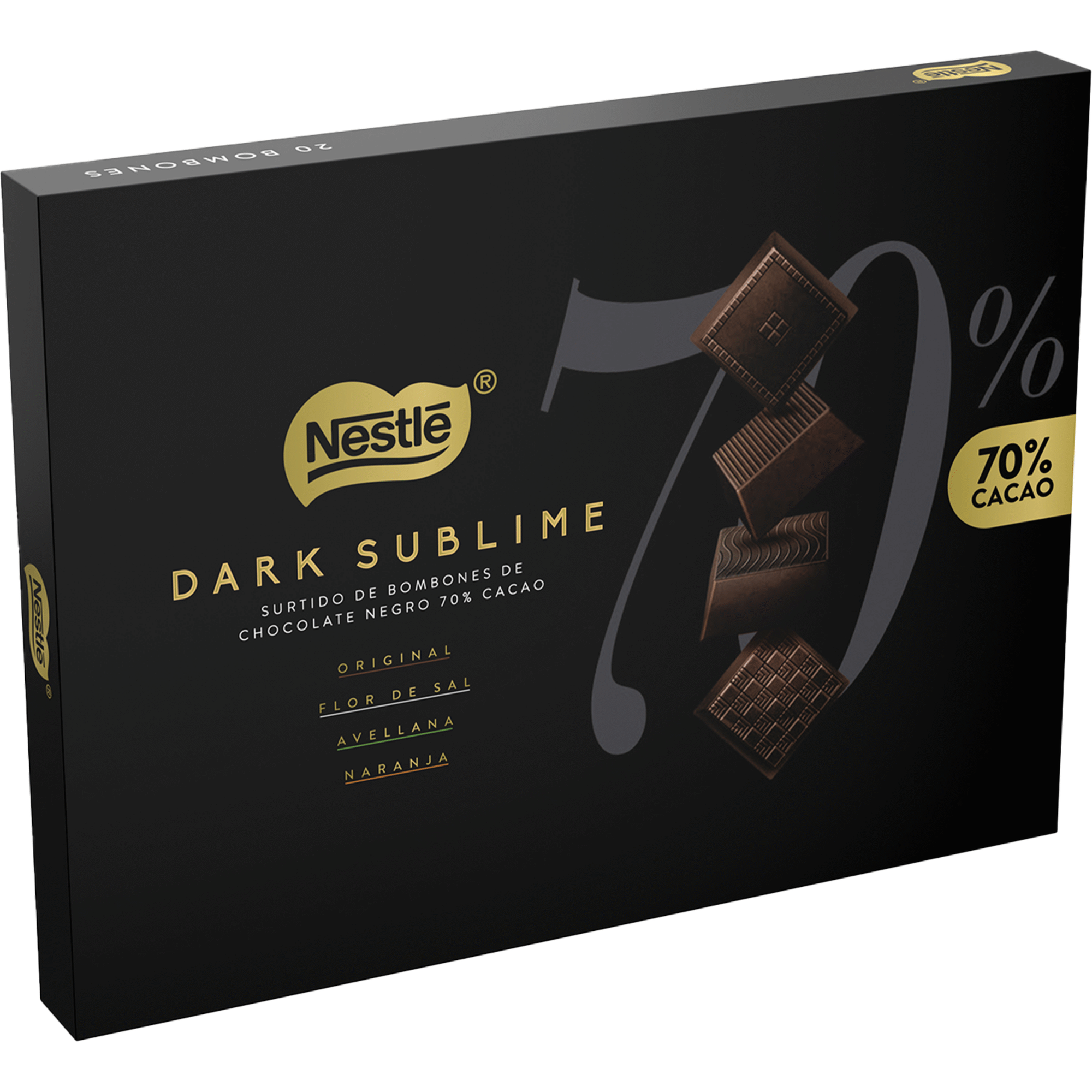 Bombons de Chocolate Negro e Flor de Sal, Avelã e Laranja Dark Sublime