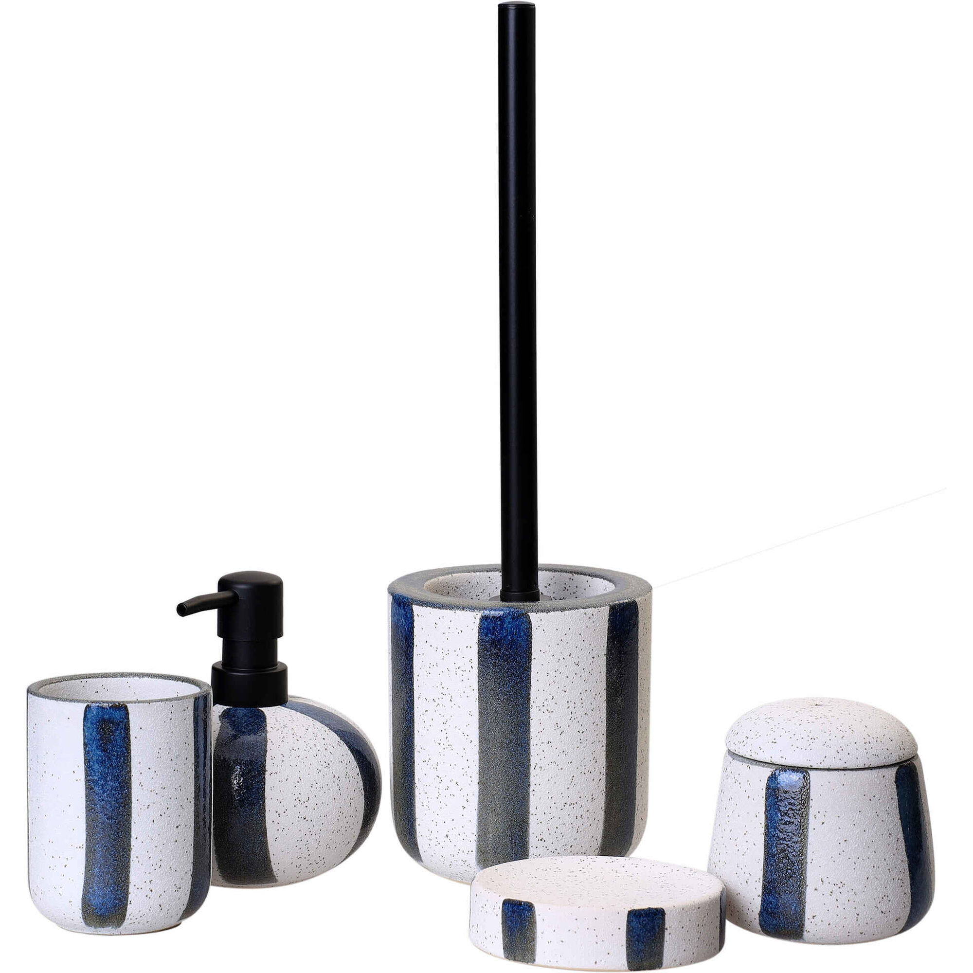 Saboneteira Cer&acirc;mica Riscas Azul Kasa