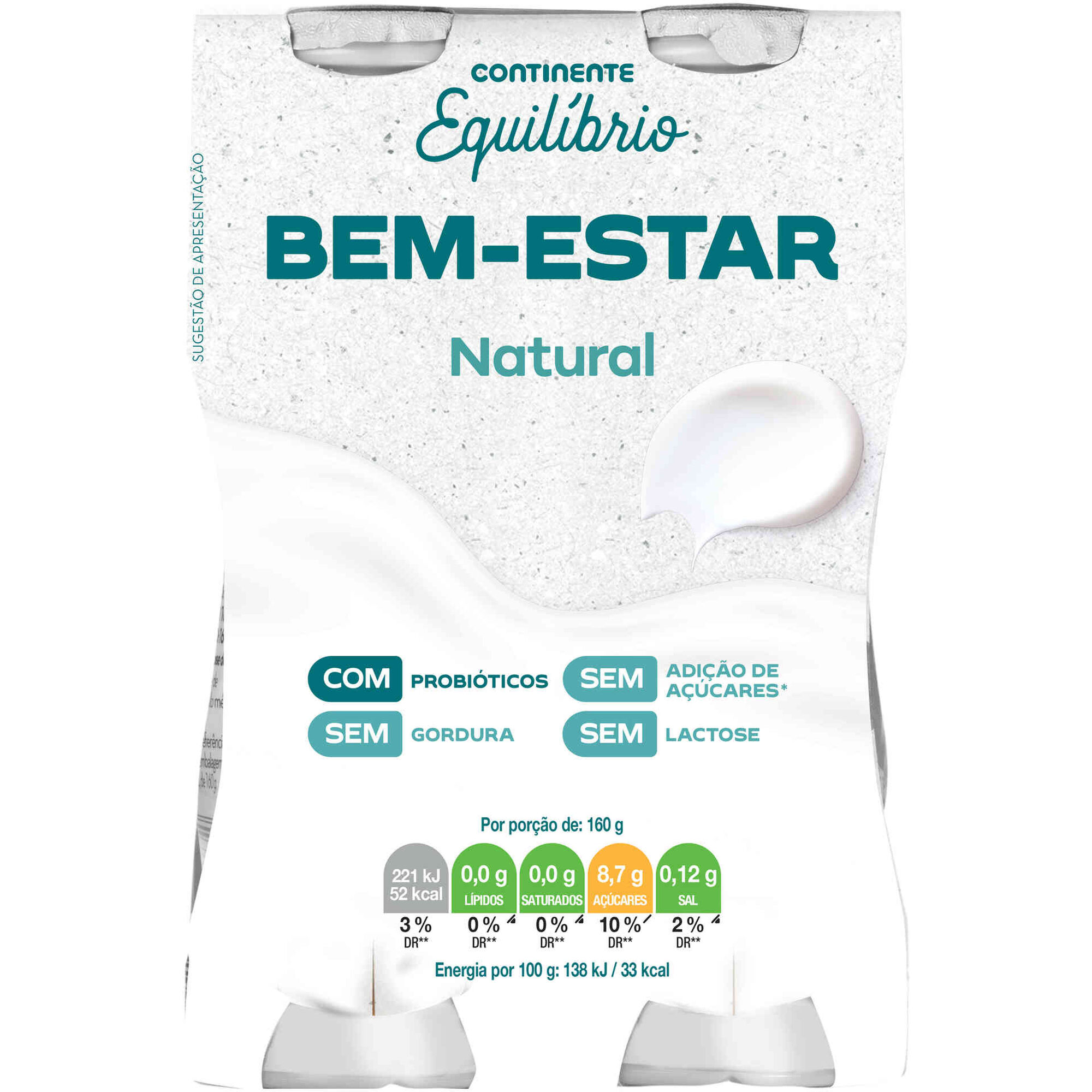 Iogurte L&iacute;quido Bem-Estar Natural sem Lactose Continente Equil&iacute;brio