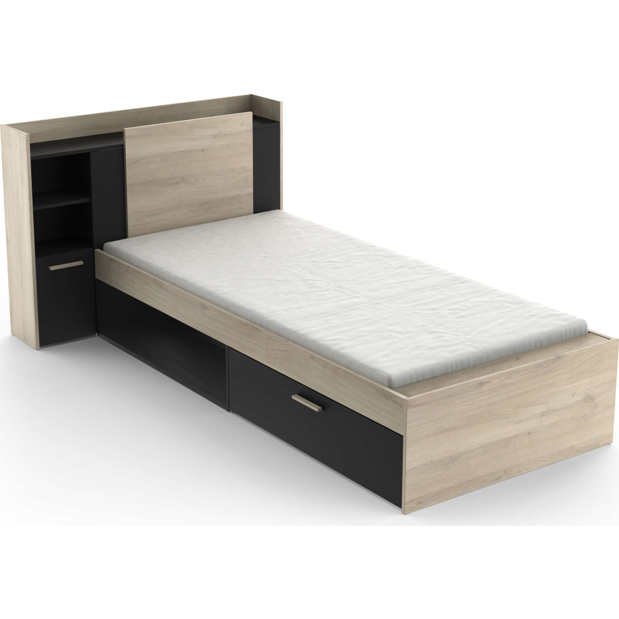 Cama Solteiro 125x227x91cm Preta e Carvalho Life