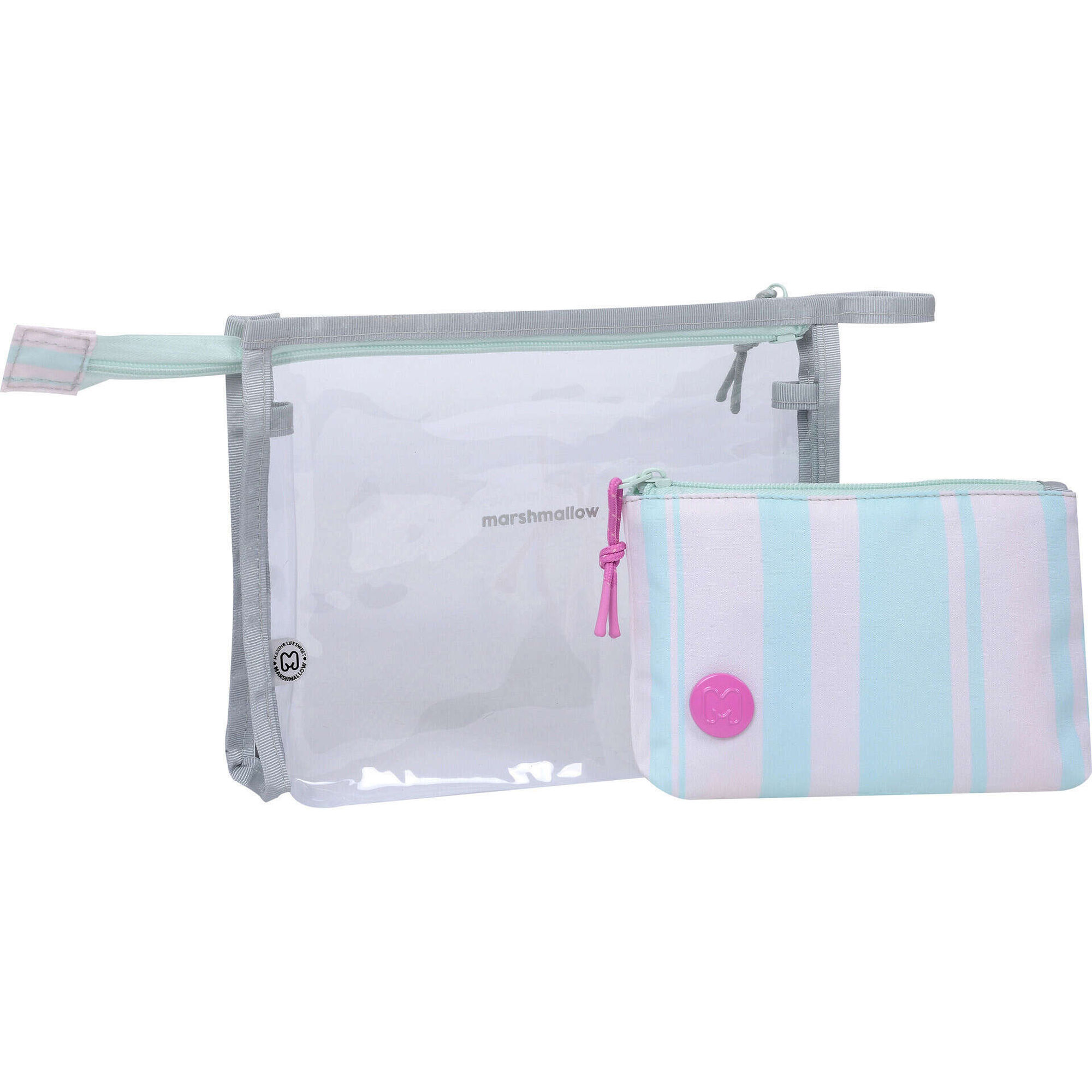 Conjunto 2 Necessaires Riscas Menta e Bege Marshmallow