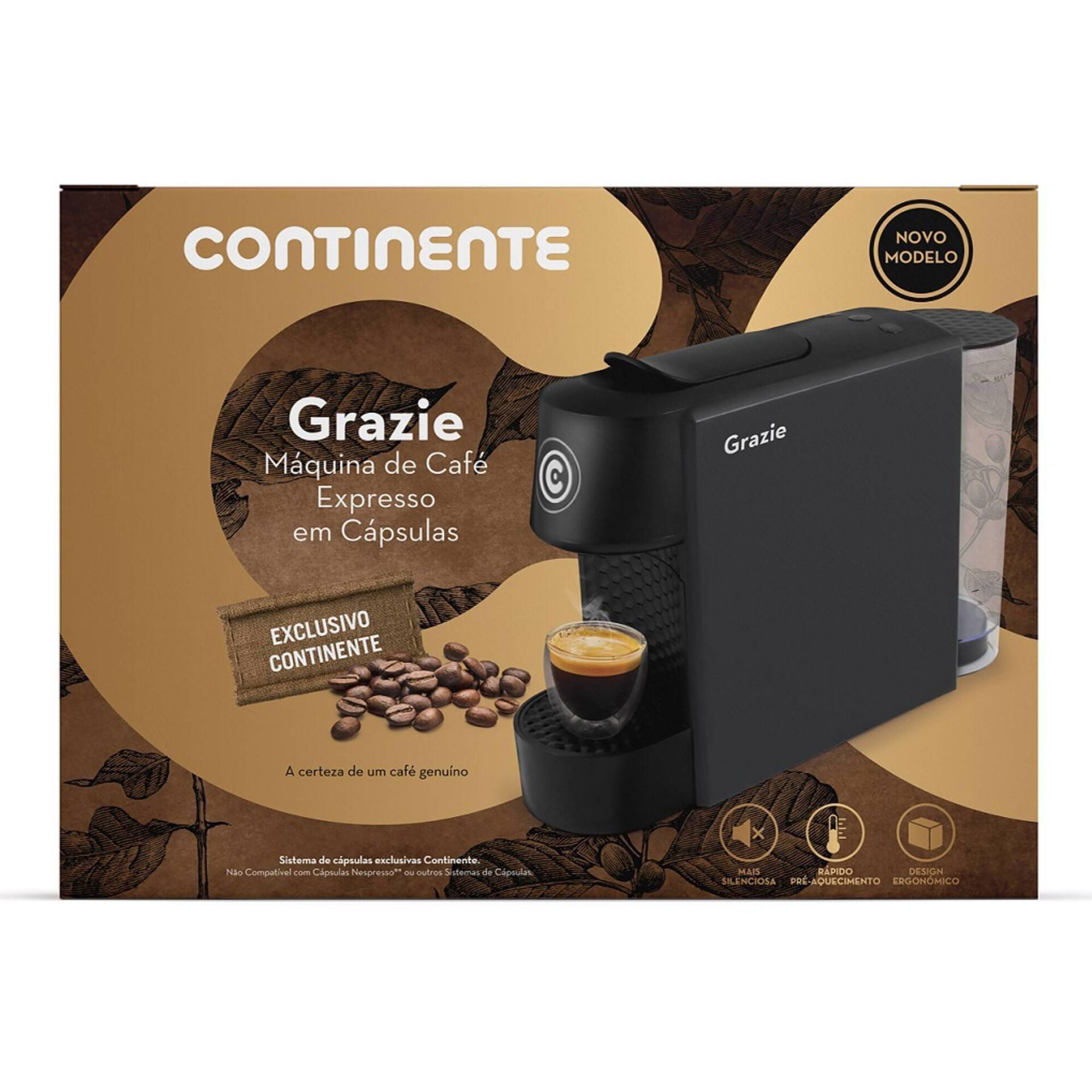 Máquina de Café Cápsulas Sistema Exclusivo Continente Grazie Preta