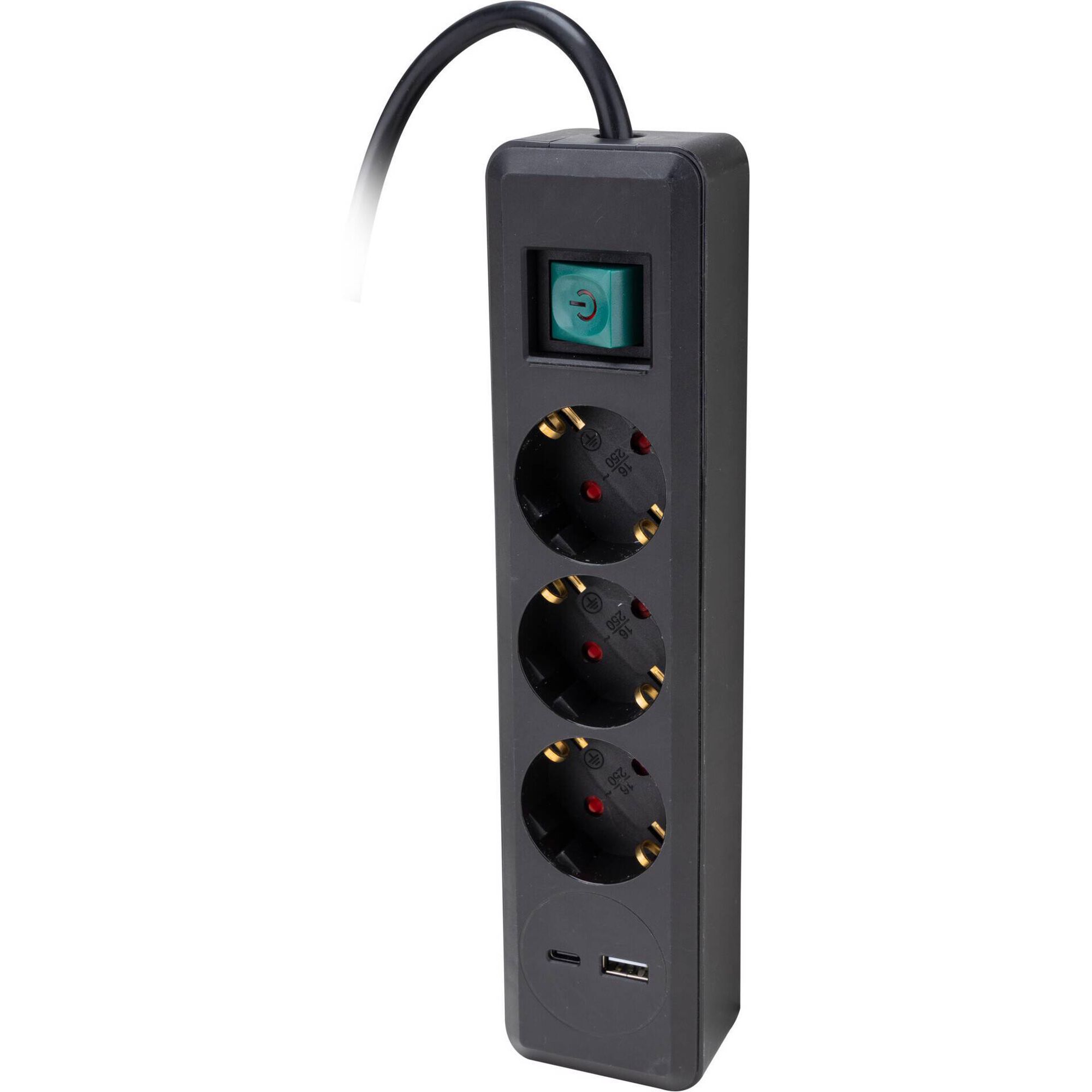 Bloco 3 Tomadas com USB Preto Boost