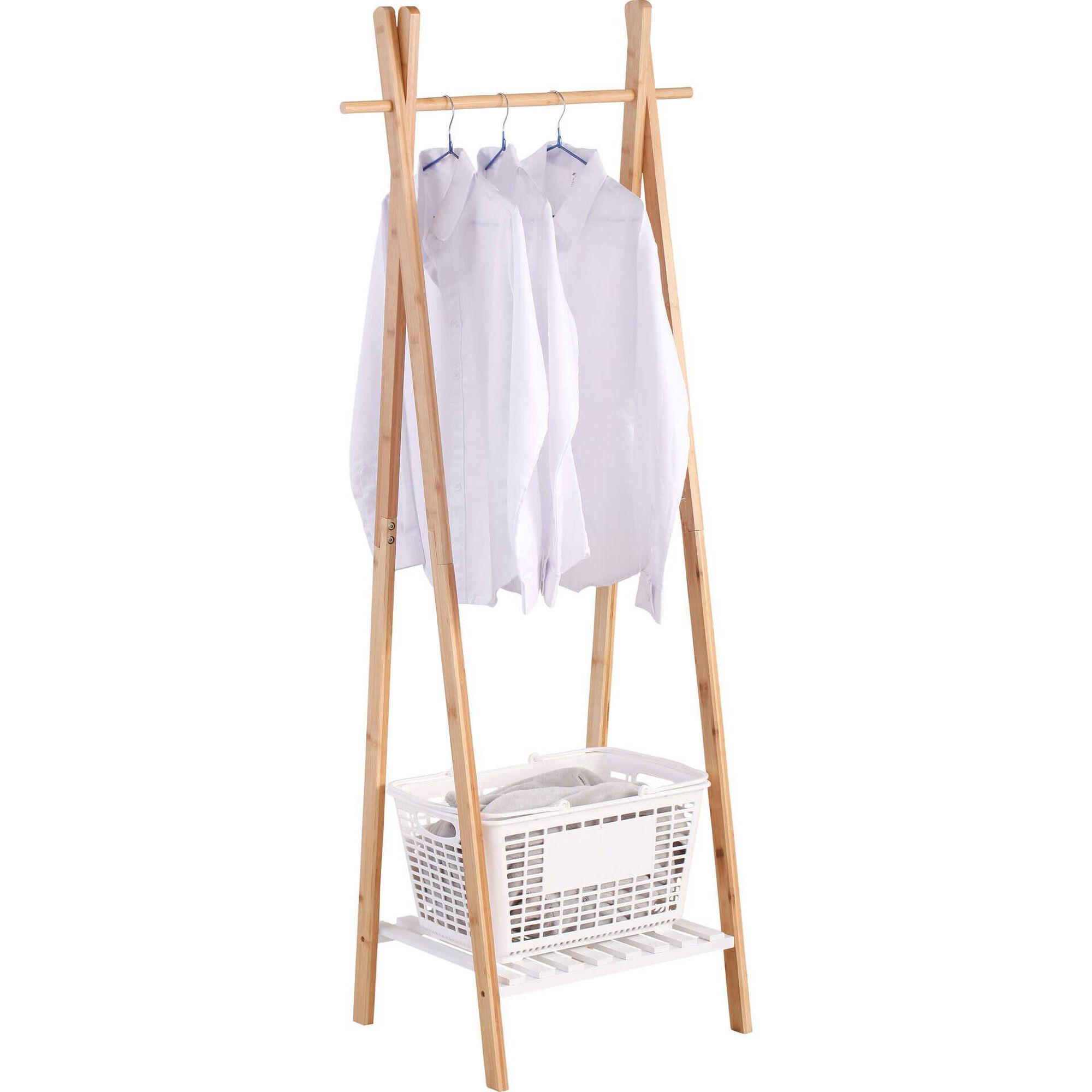 Suporte para Cabides em Bambu com Prateleira Bazar&atilde;o