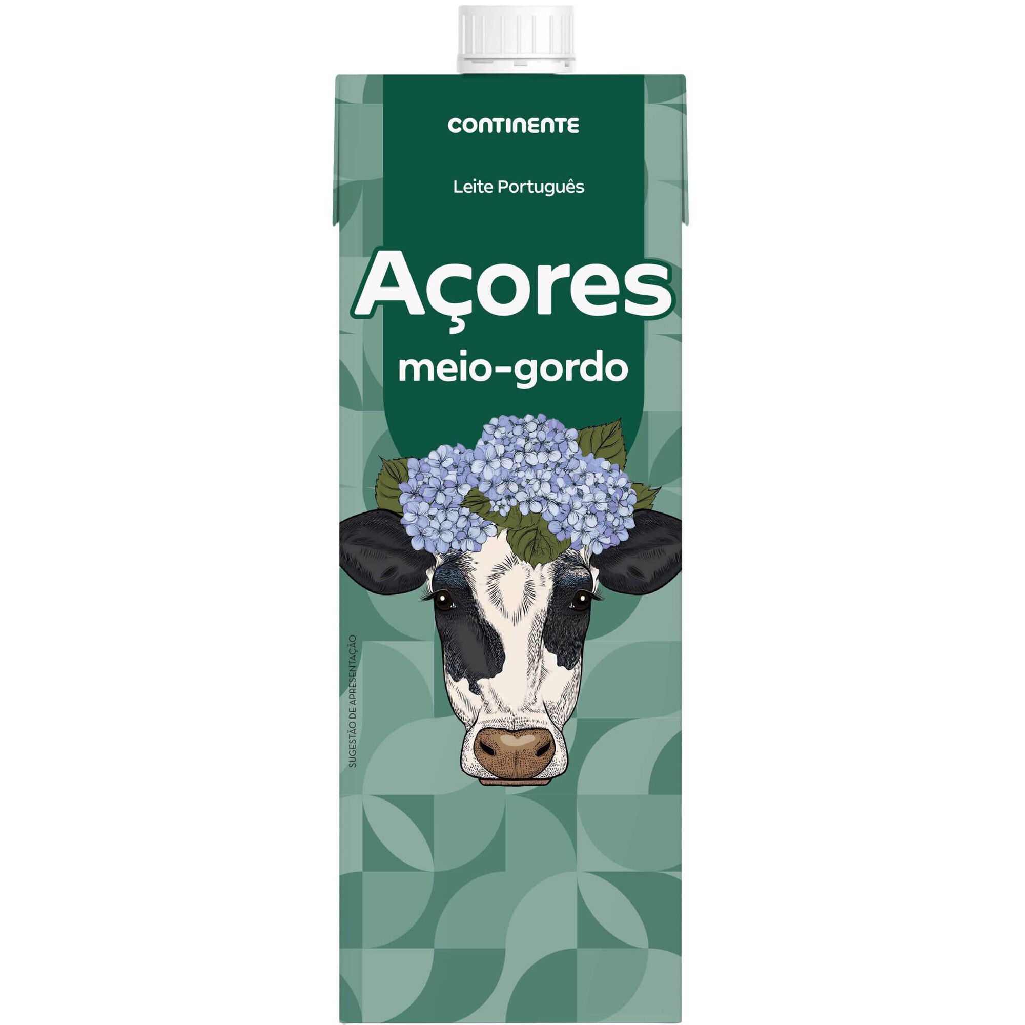 Leite Meio Gordo A&ccedil;ores com Tampa Rosca Continente Equil&iacute;brio