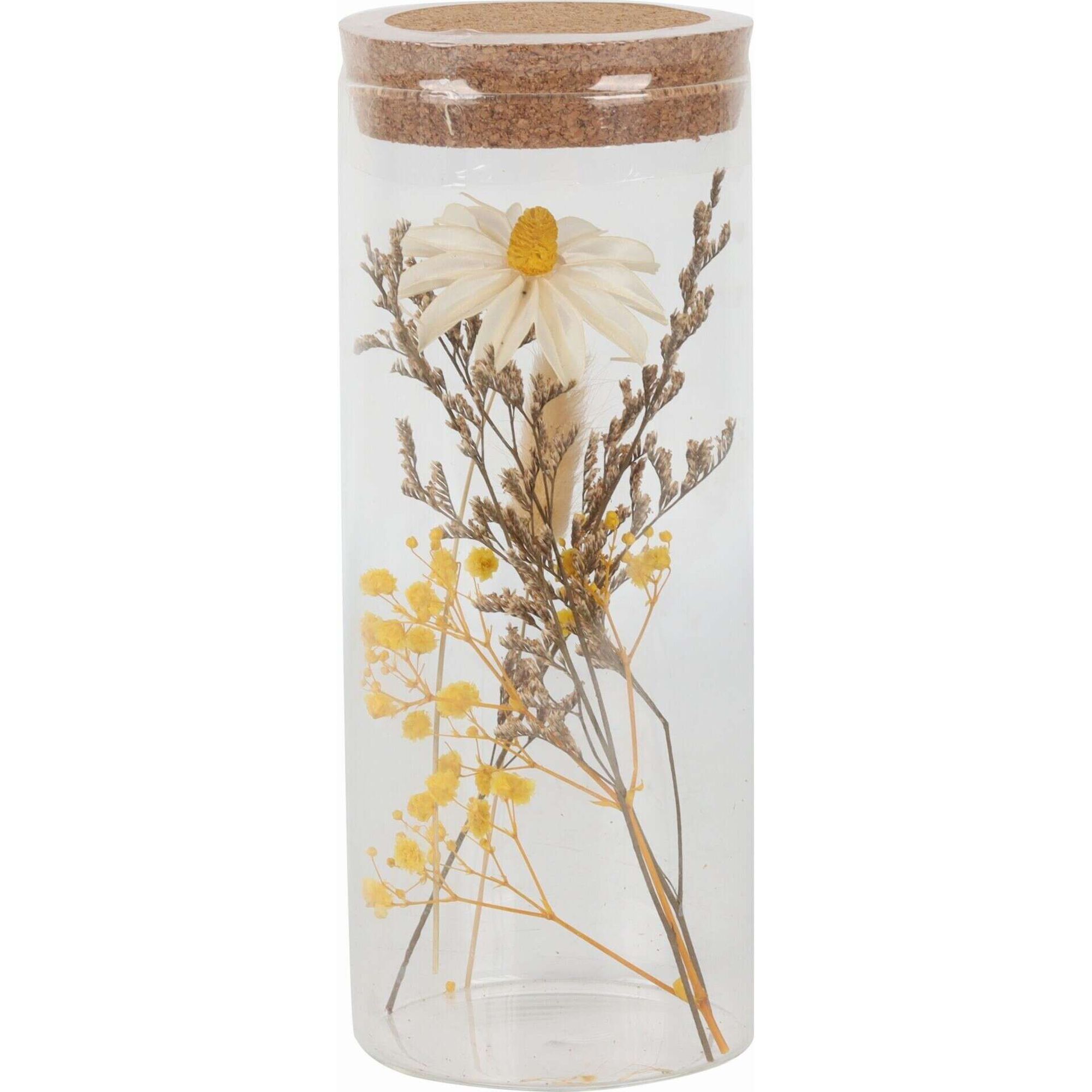 Tubo Vidro com Flores Secas Amarelas Kasa