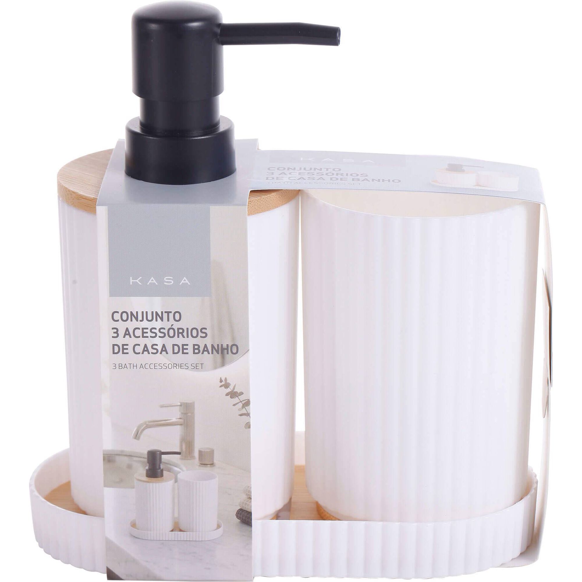 Conjunto 3 Acess&oacute;rios para Casa de Banho Branco Kasa