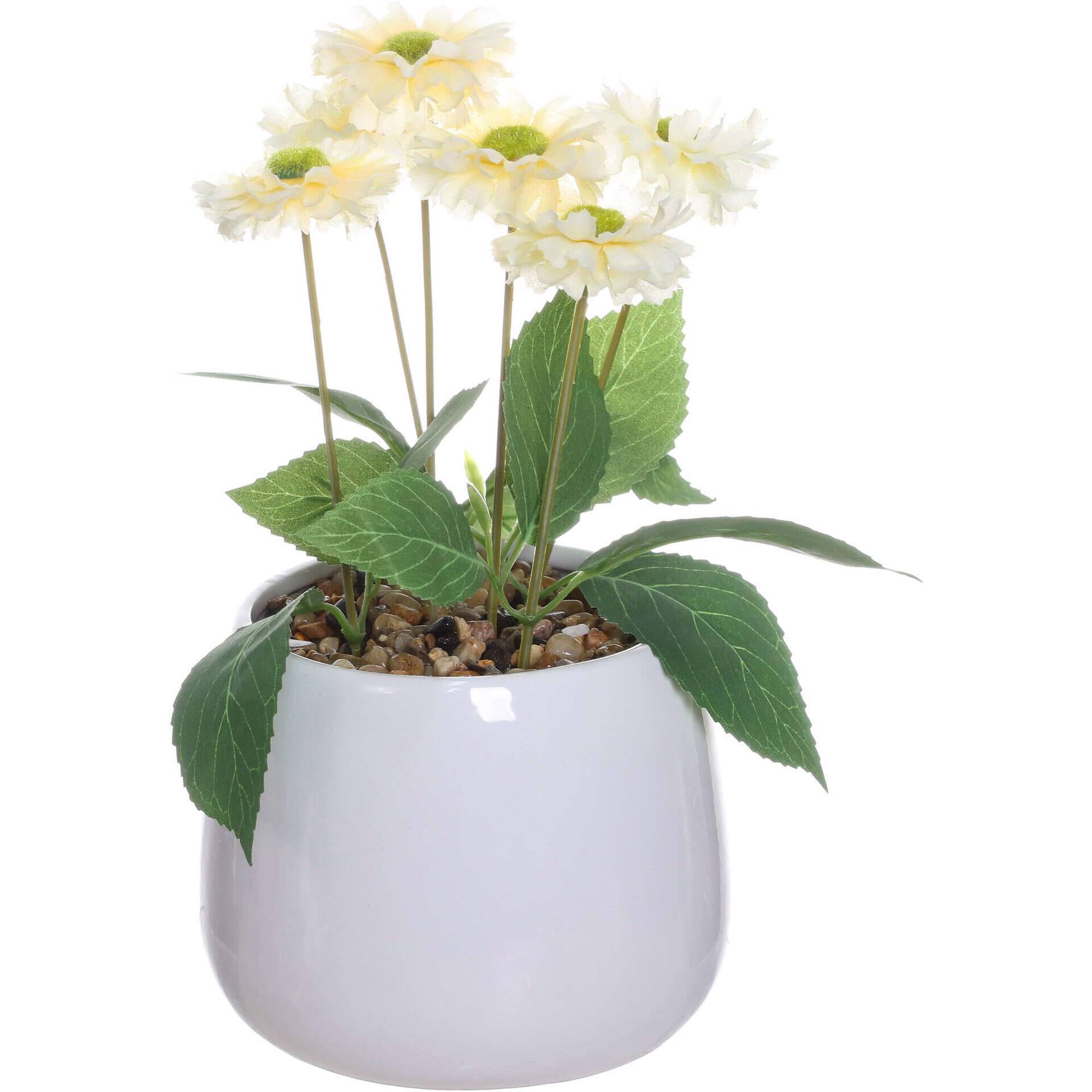 Planta Artificial Vaso Cer&acirc;mica Branca Flor Amarela Kasa
