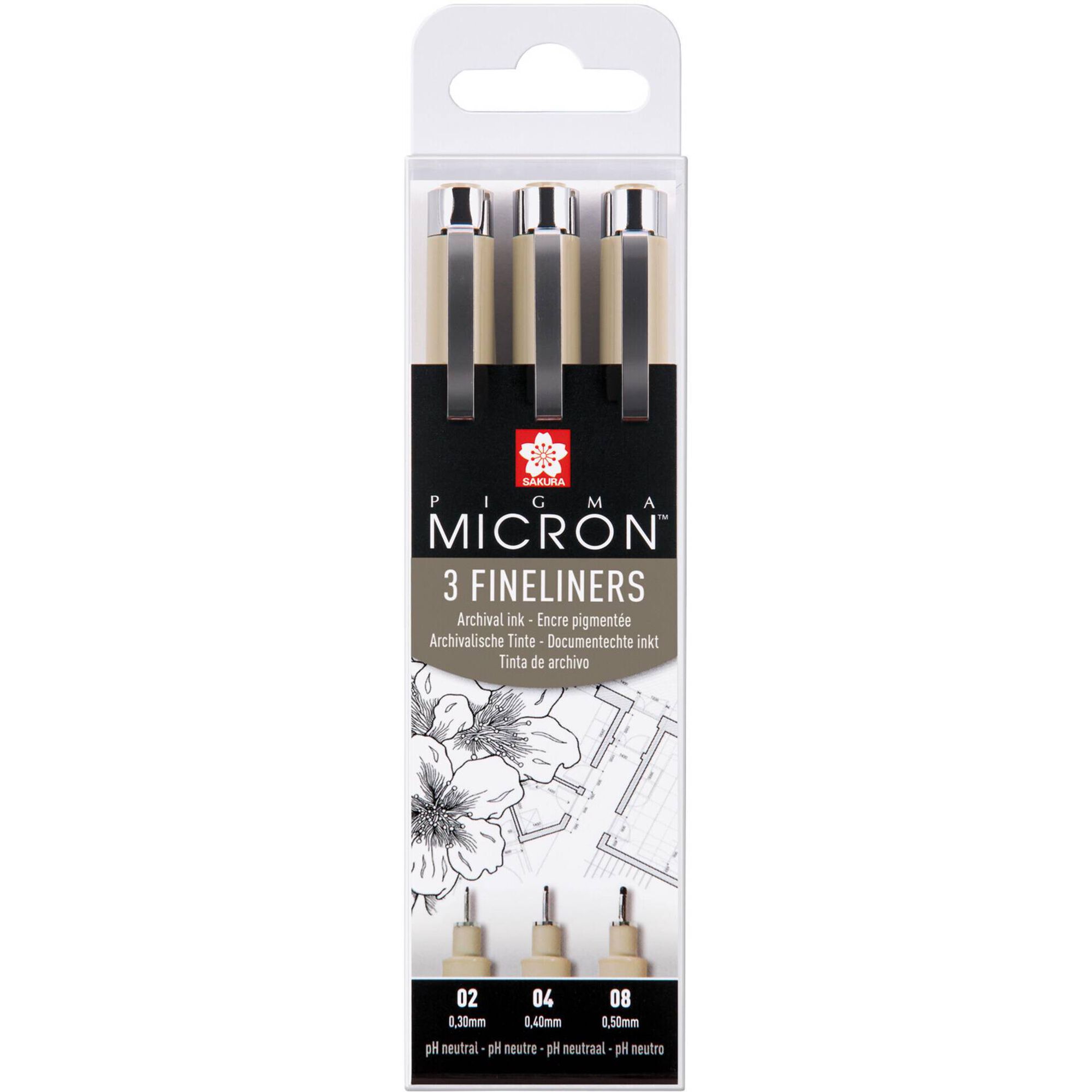 Marcador Pigma Micron 02, 04 e 08 Preto Sakura