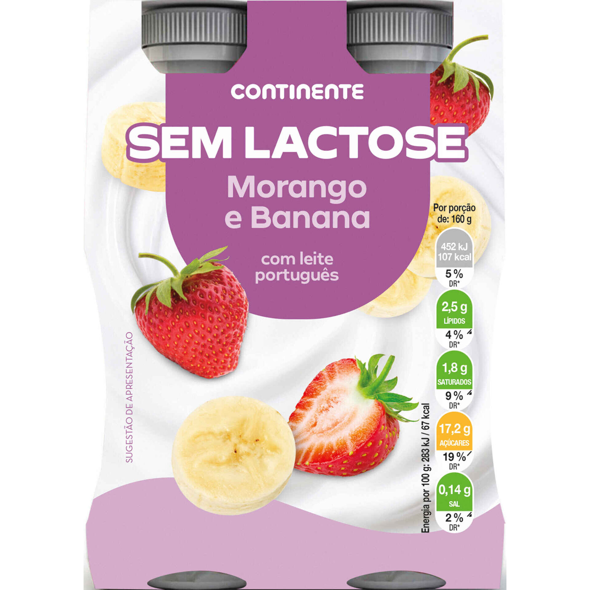 Iogurte L&iacute;quido Morango e Banana sem Lactose Continente
