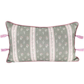 Almofada 30x50cm Verde com Flores Franjas