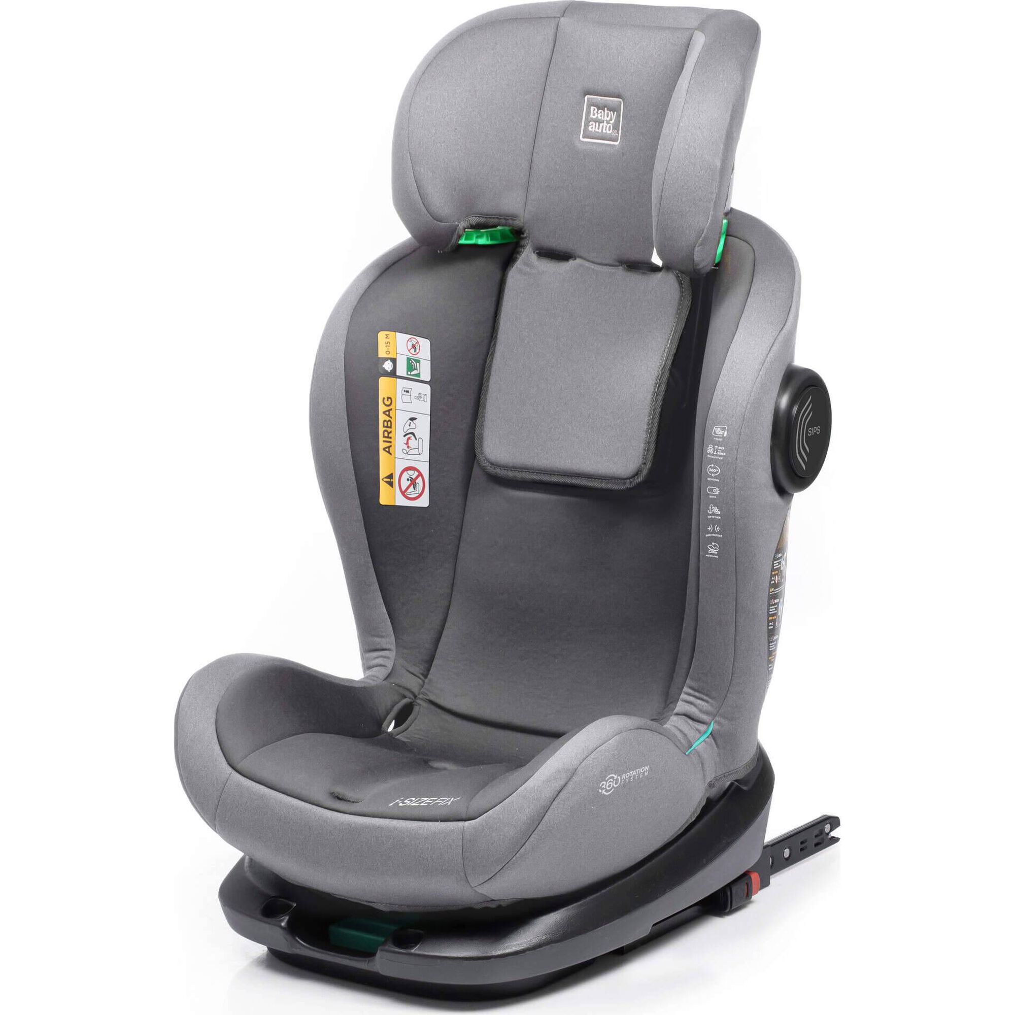 Cadeira Auto I-Size 40-150cm Isofix Rotativa Torna Fix Cinza
