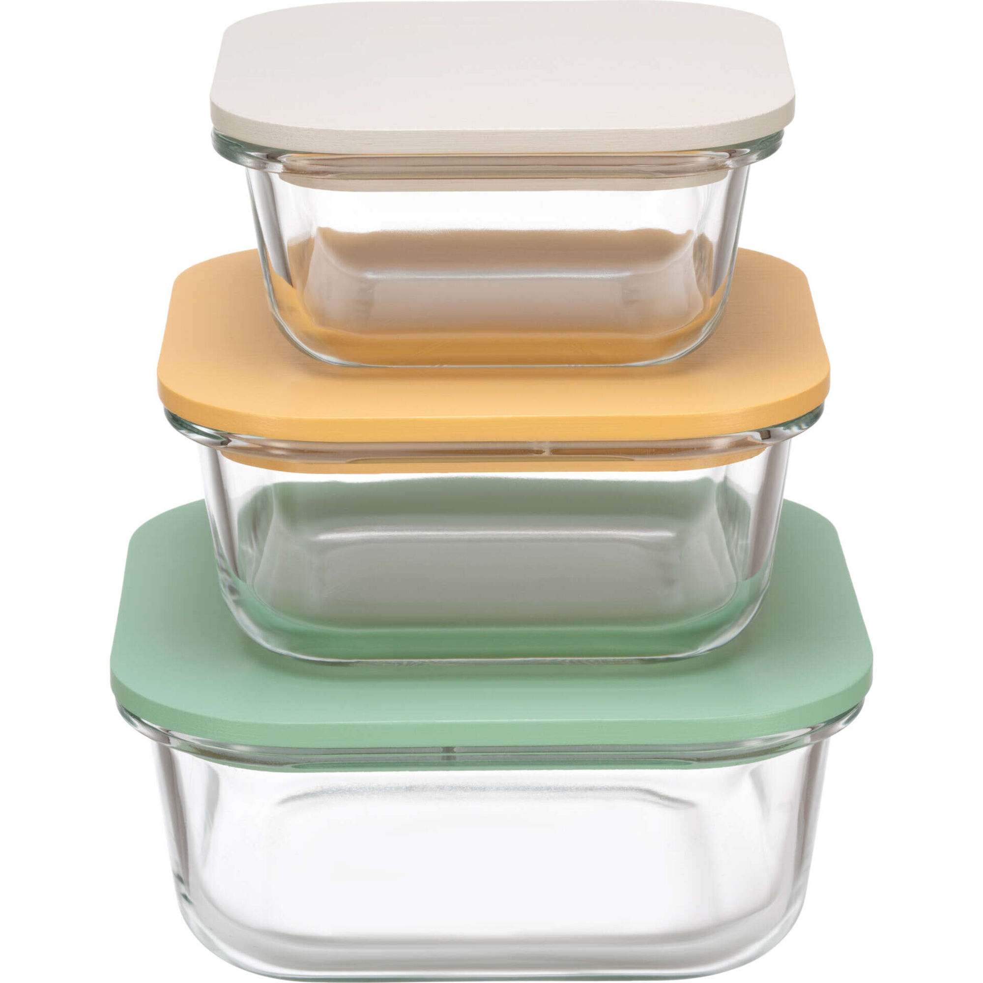 Conjunto de 3 Caixas Herm&eacute;ticas 15,6x15,6cm Vidro Bambu Colors Kasa