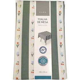 Toalha Mesa 150x150cm Barras Verde Kasa
