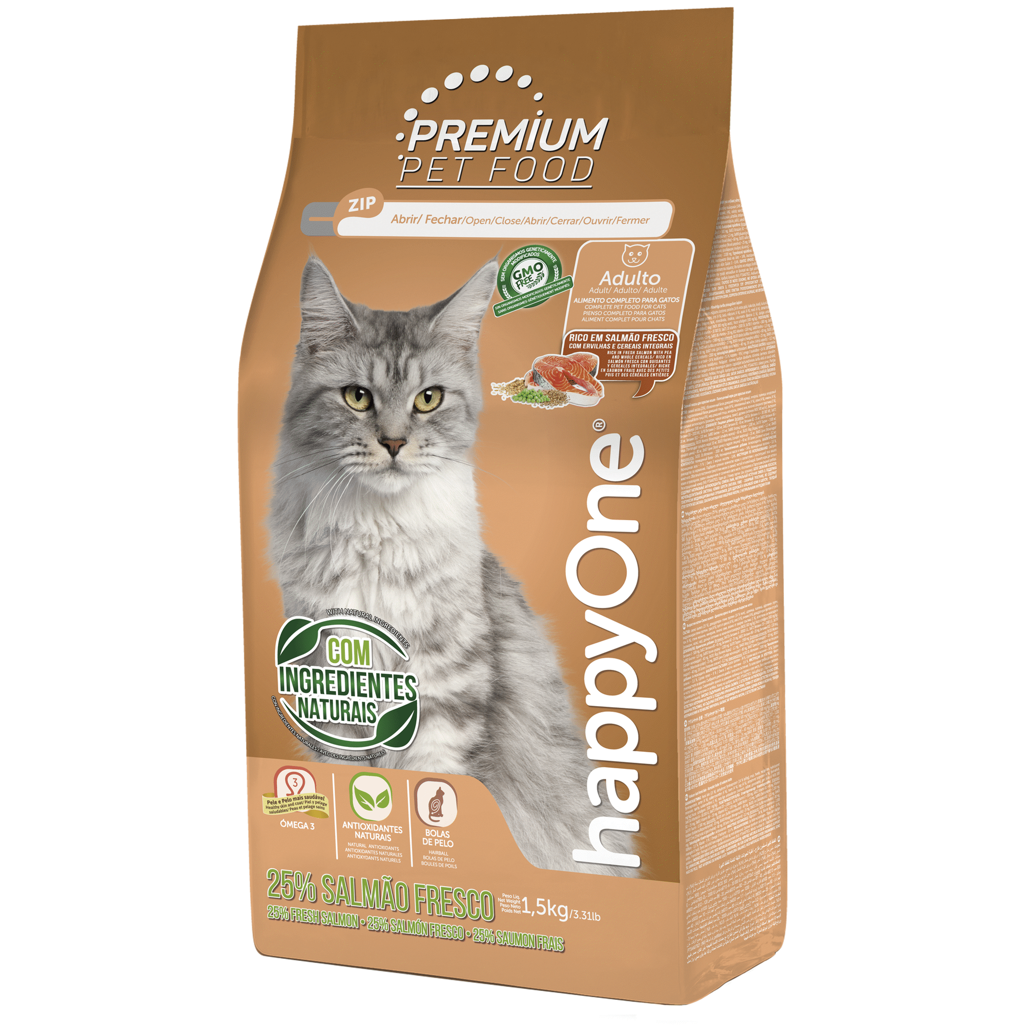Ra&ccedil;&atilde;o para Gato Salm&atilde;o Fresco happyOne Premium