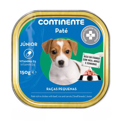 Comida Húmida para Cão Júnior Raças Pequenas Patê Frango e Vaca Terrina Continente