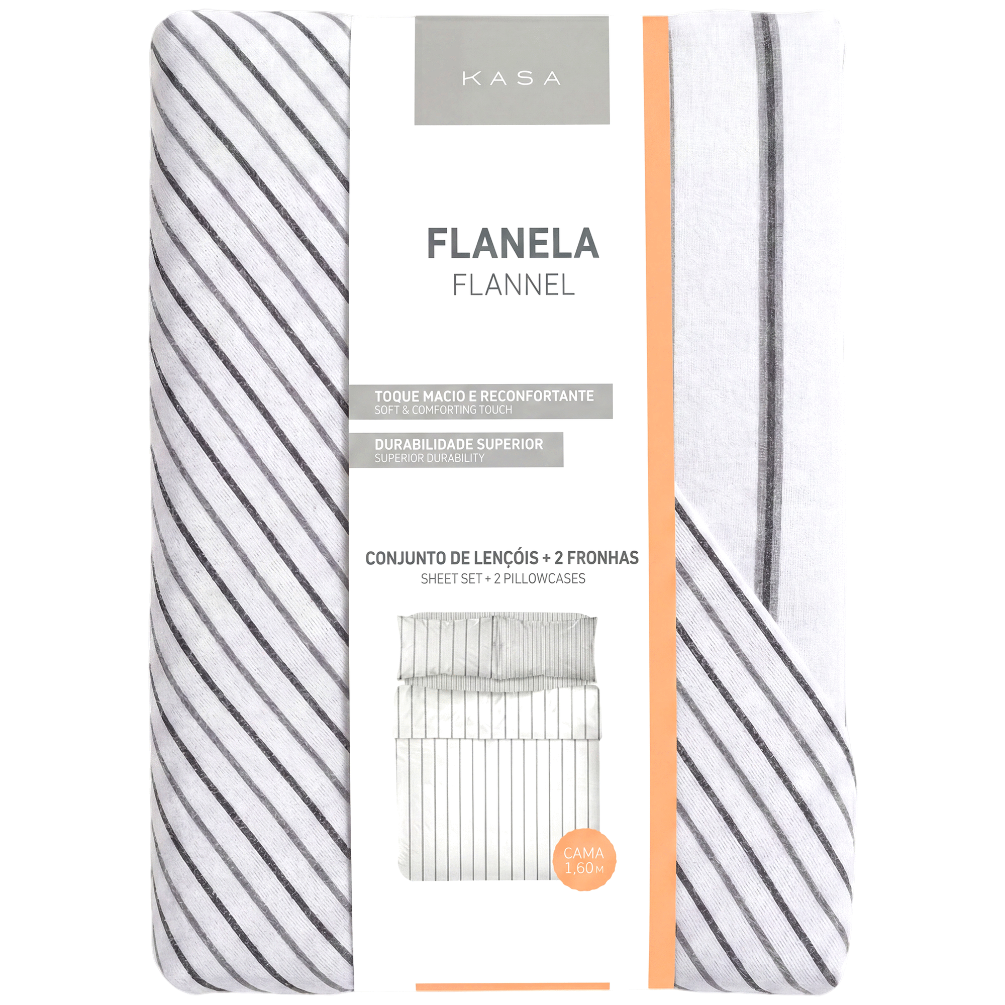 Conjunto de Len&ccedil;&oacute;is Flanela 280x260cm Riscas Cinza Kasa