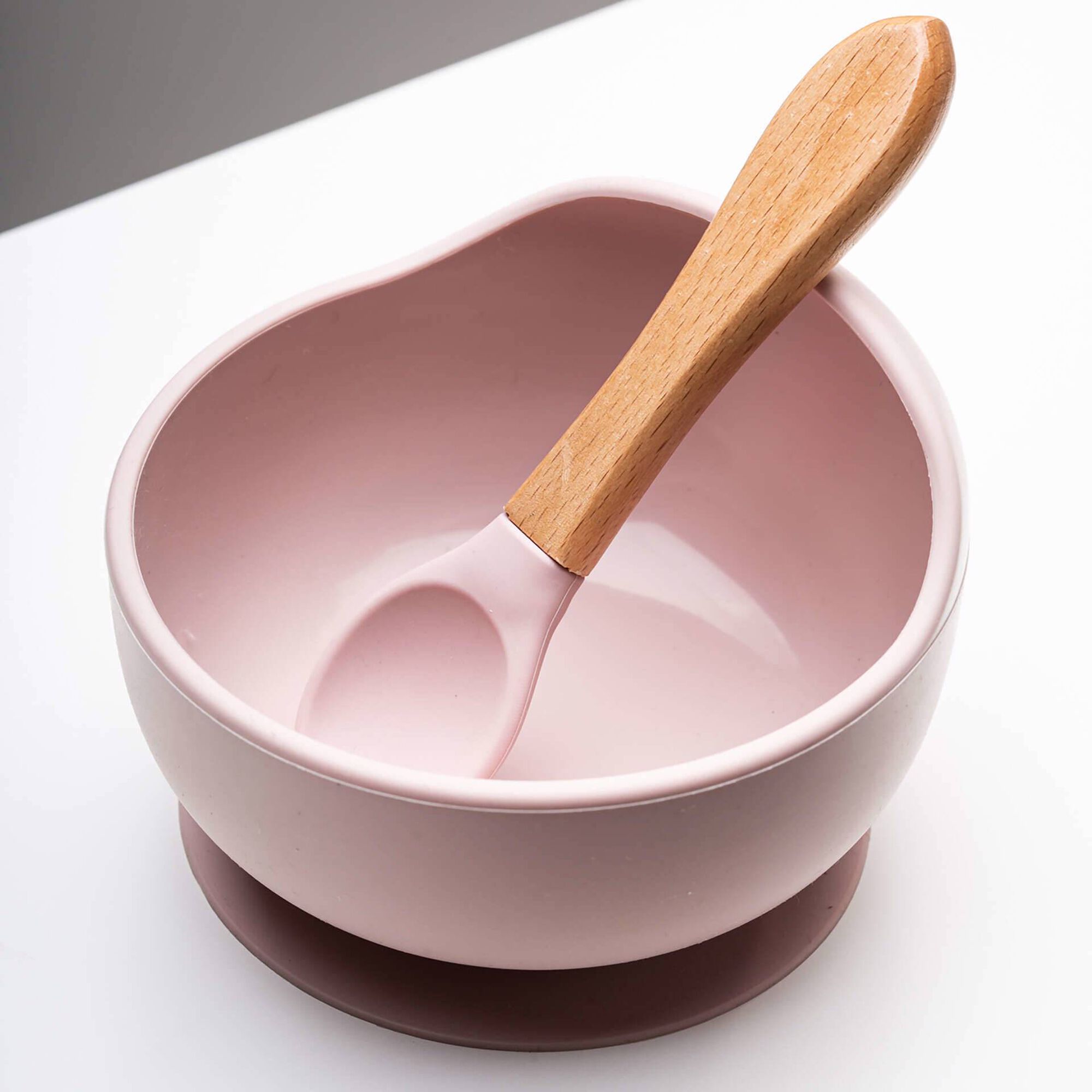 Ta&ccedil;a e Colher Madeira E Silicone Rosa Interbaby