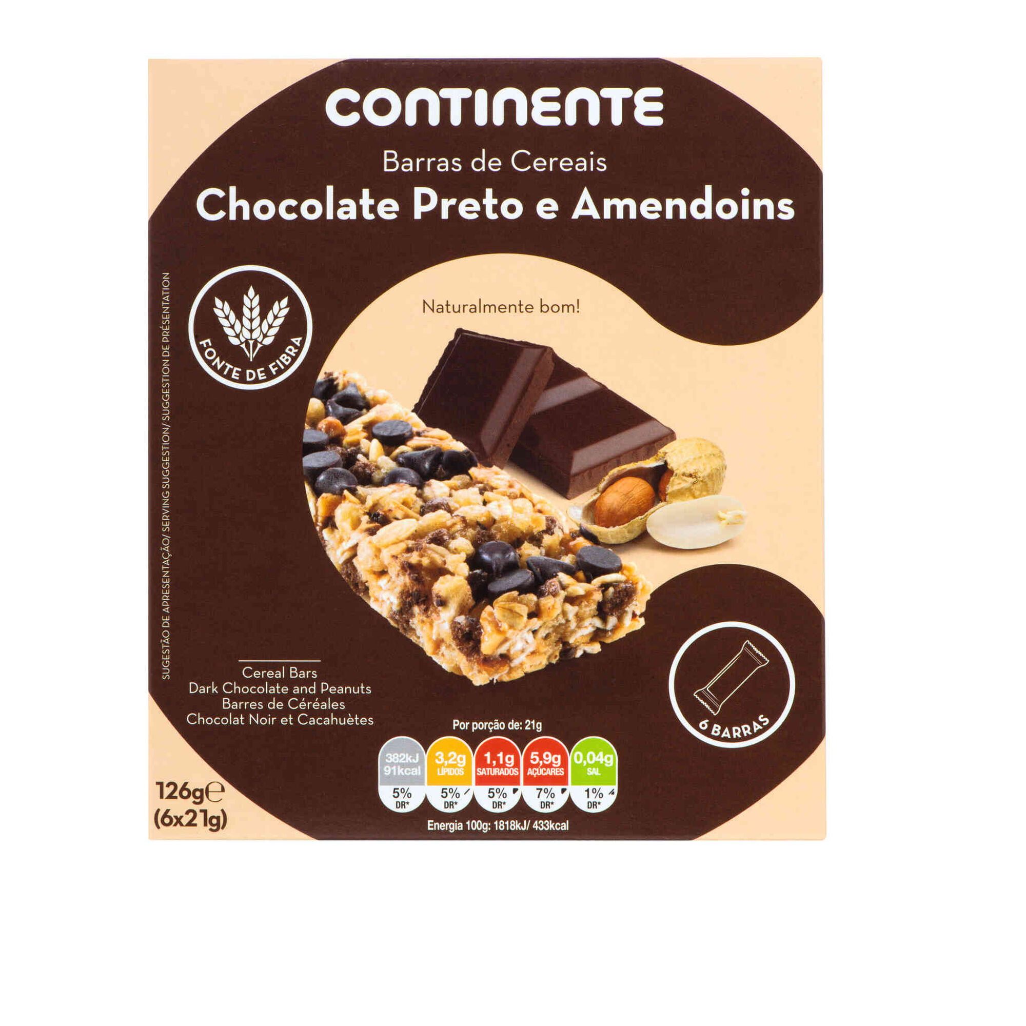 Barras de Cereais Chocolate Negro e Amendoim