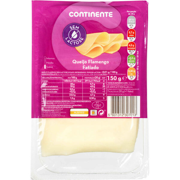 Queijo Flamengo sem Lactose Fatiado Continente