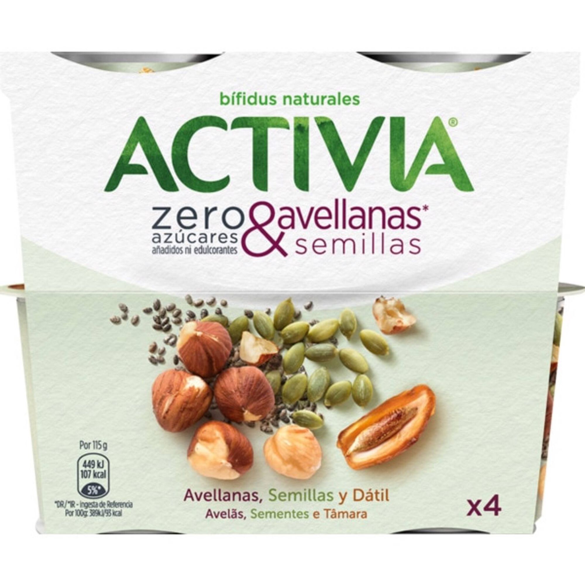 Iogurte Bifidus Pedaços Avelã e Sementes Activia sem Açúcar Iogurte Bifidus Pedaços Avelã e Sementes Activia sem Açúcar