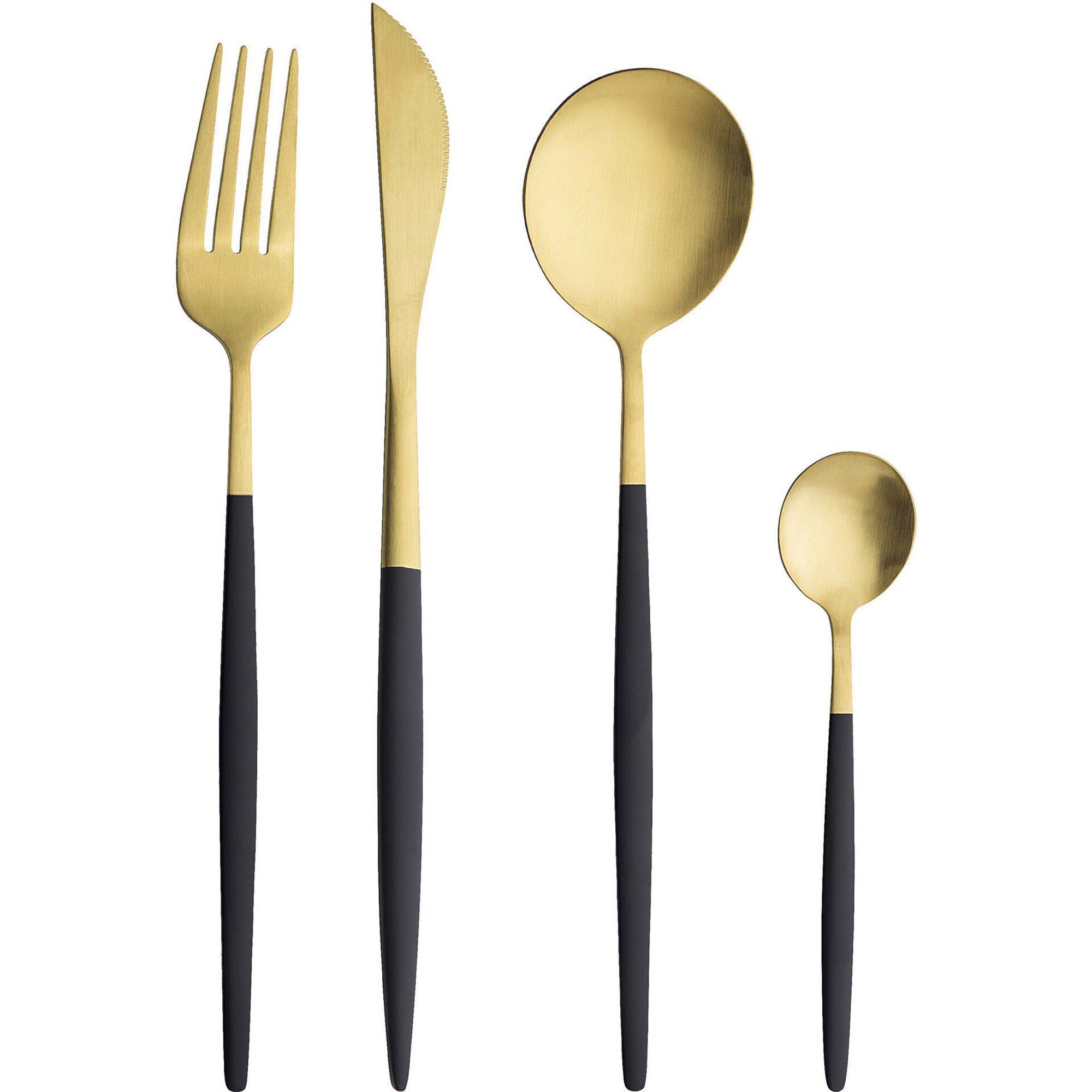 Faqueiro Dourado com Cabo Preto 6 Pessoas