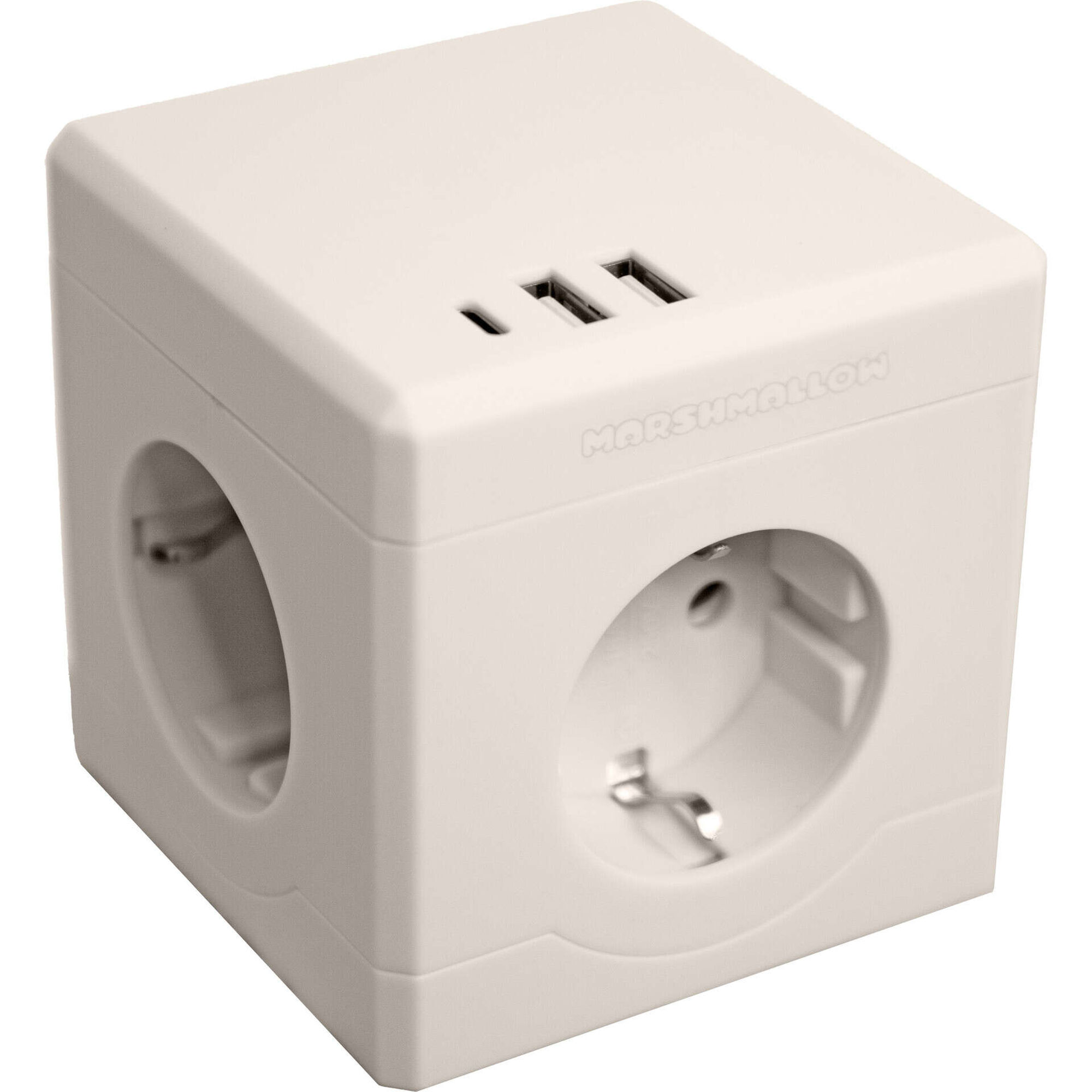 Extens&atilde;o Cubo 3 Tomadas 2USB Bege Marshmallow