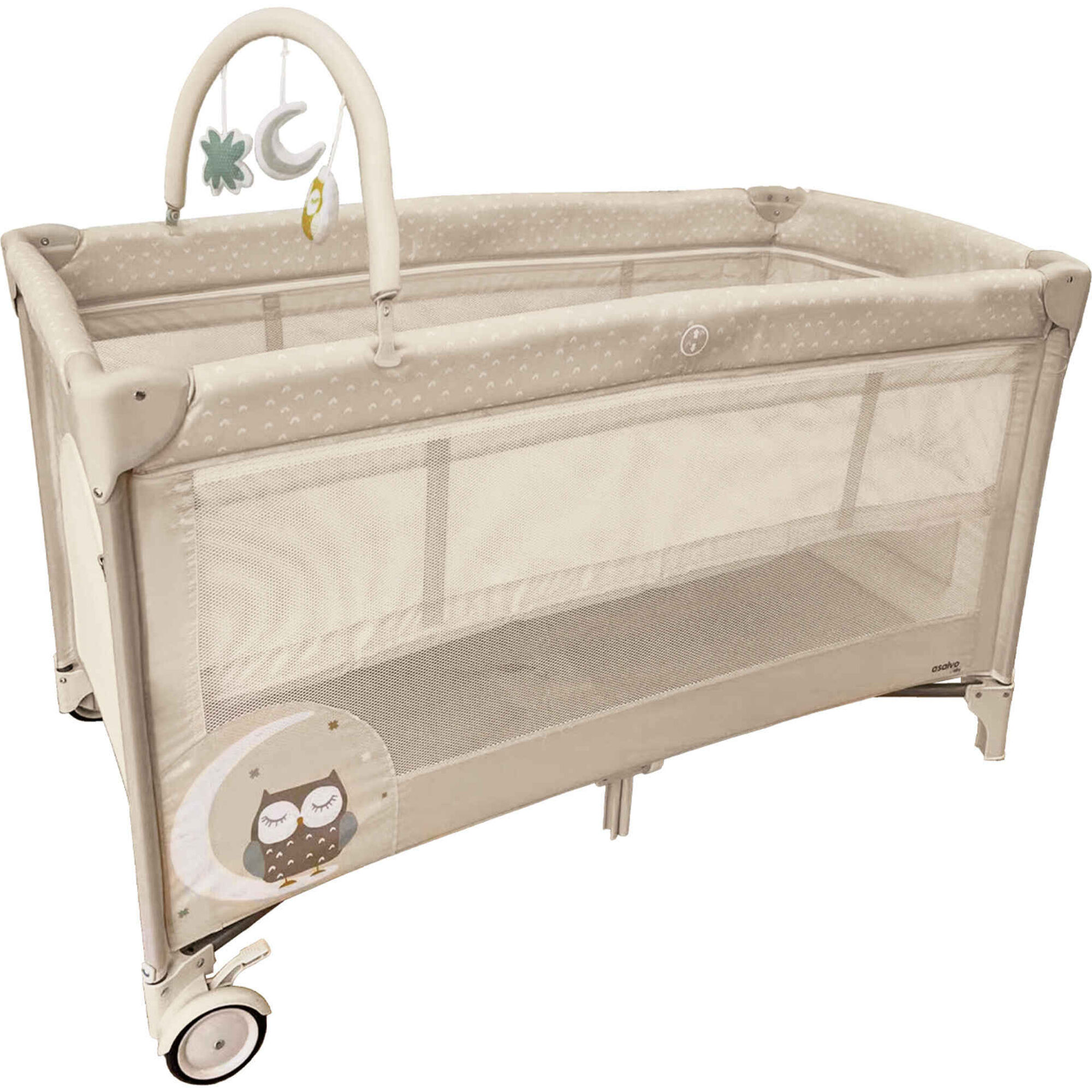 Cama de Viagem 2 N&iacute;veis Bege Coruja Complet Duo Asalvo
