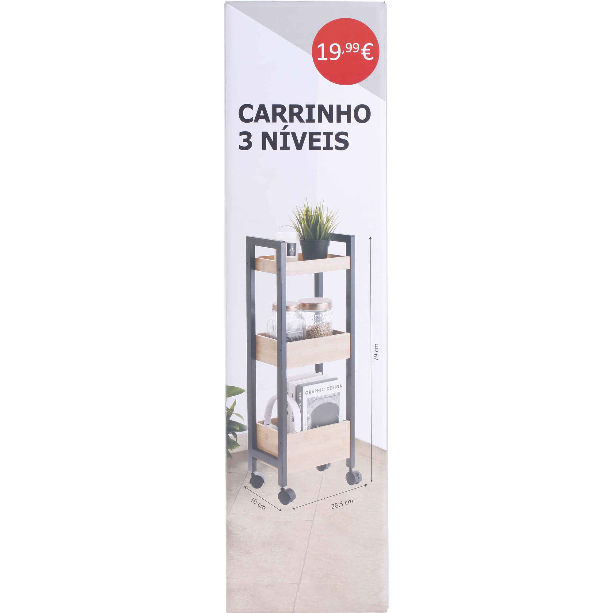 Carrinho de Arruma&ccedil;&atilde;o 3 N&iacute;veis em Bambu Bazar&atilde;o