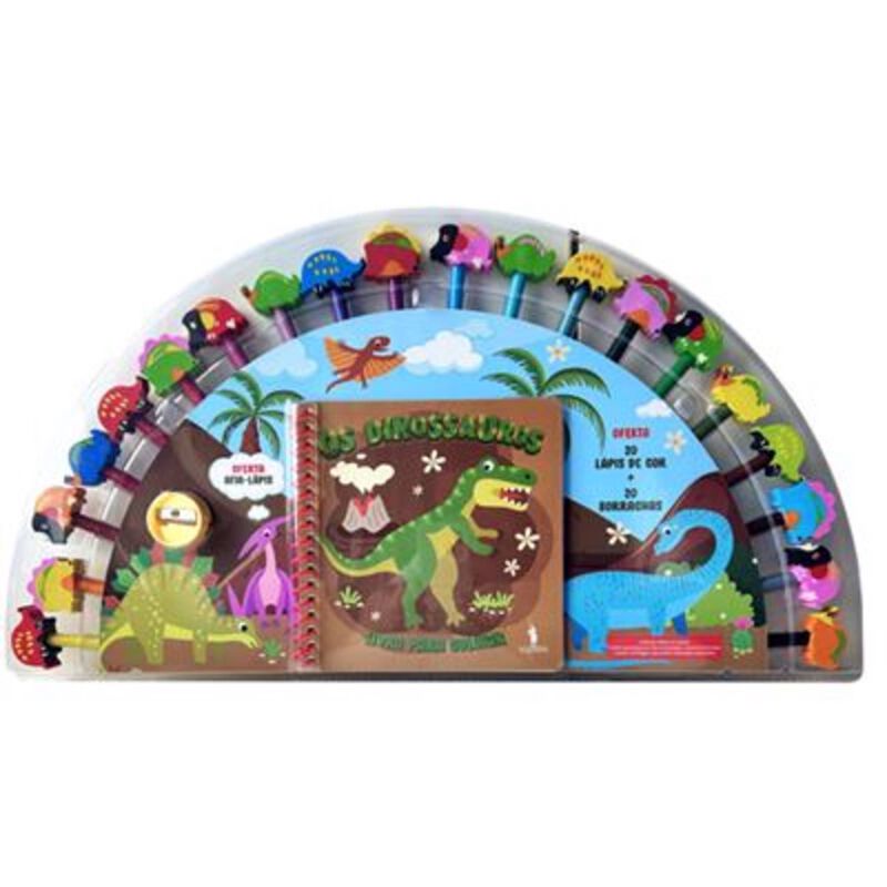 Os Dinossauros - Livro para Colorir com 20 lápis + 20 borrachas de Dom Quixote
