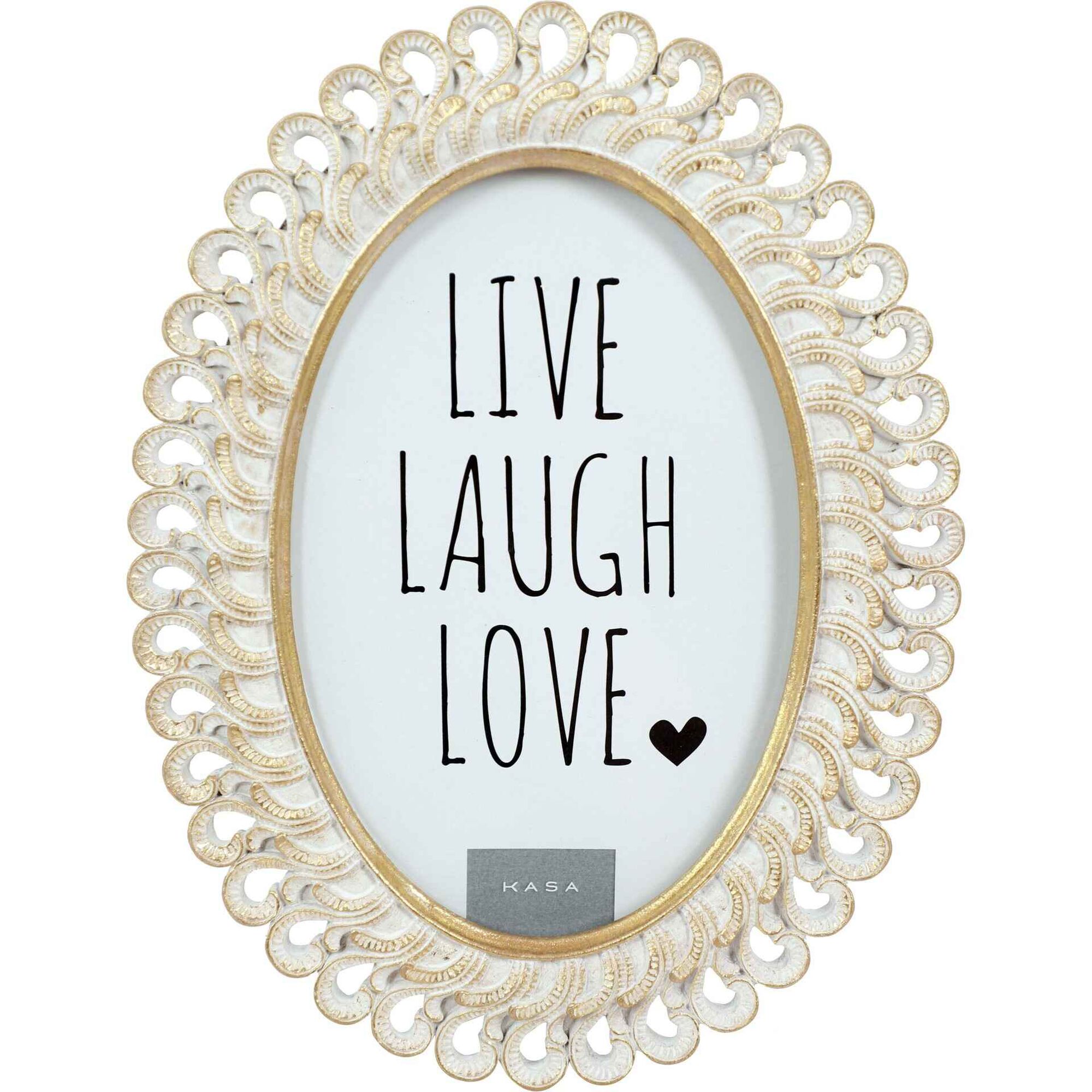 Moldura Oval Branca e Dourada Vintage Kasa