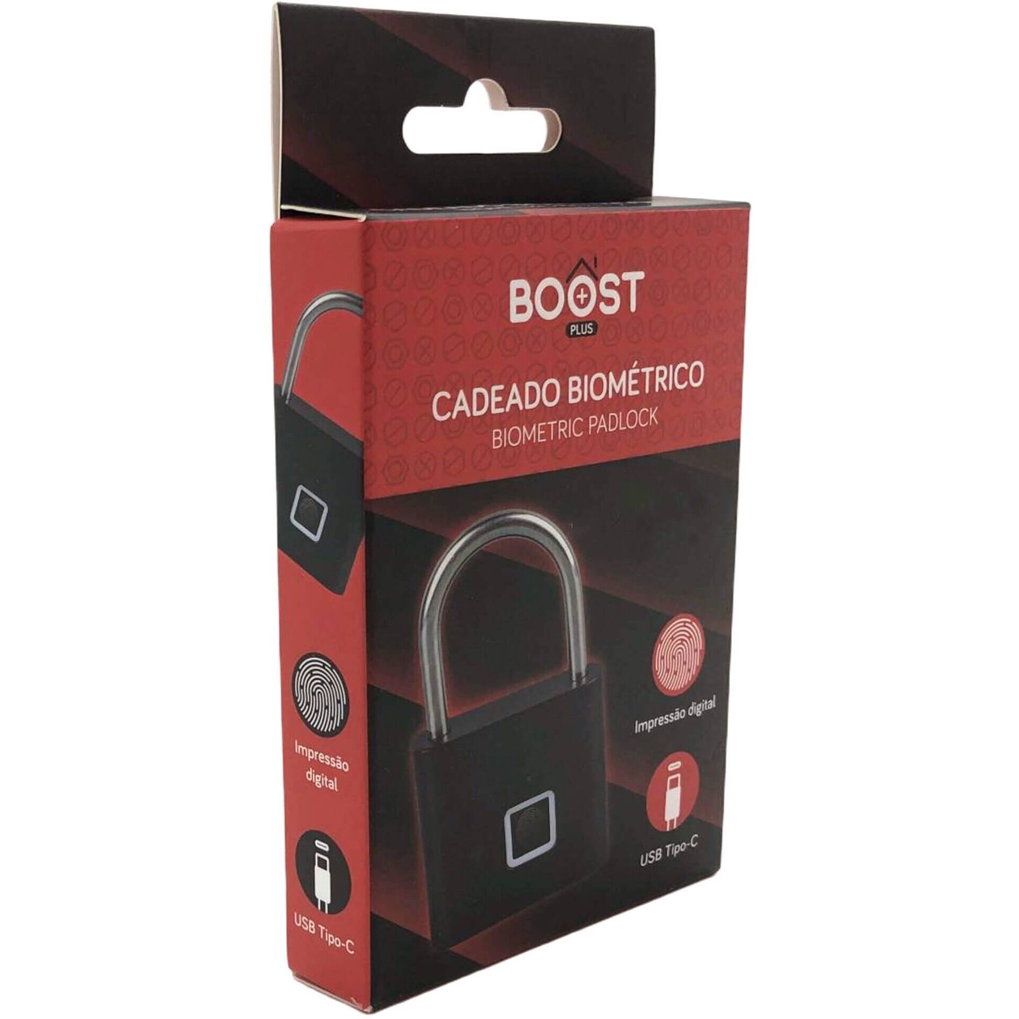 Cadeado Biom&eacute;trico com USB Preto Boost