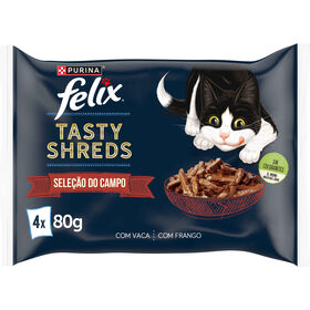 Comida Húmida para Gato Tasty Shreds Seleção do Campo Vaca e Frango